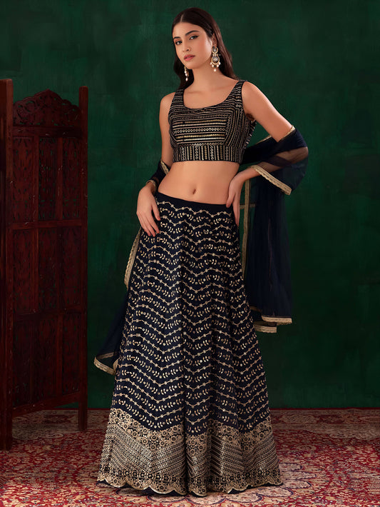Blue Heavy Sequins & Zari Embroidered Georgette Lehenga Choli