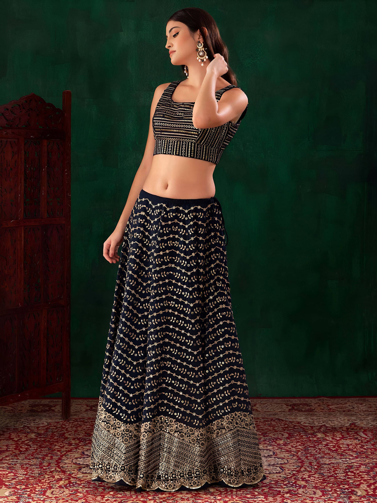 Blue Heavy Sequins & Zari Embroidered Georgette Lehenga Choli