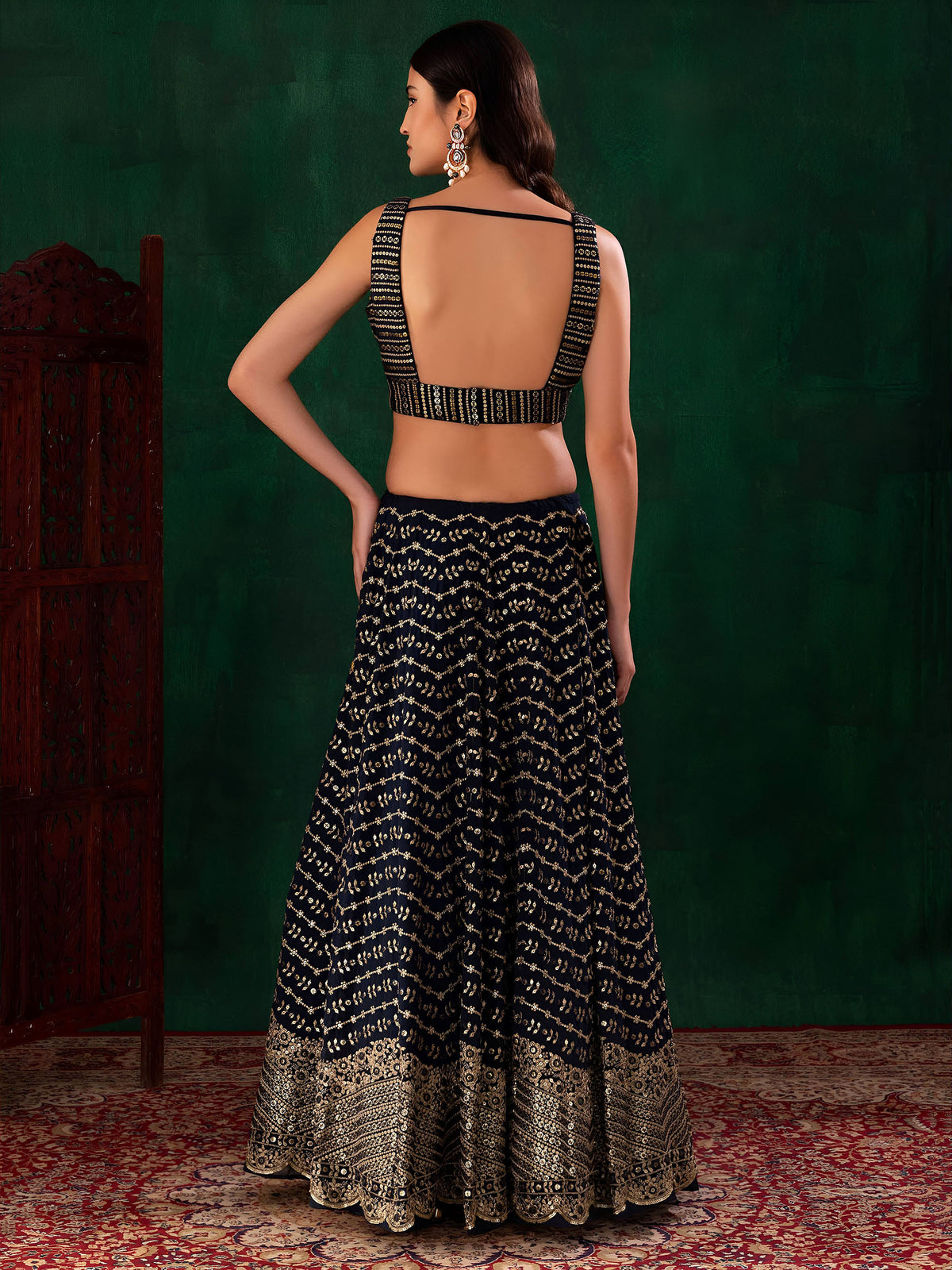 Blue Heavy Sequins & Zari Embroidered Georgette Lehenga Choli