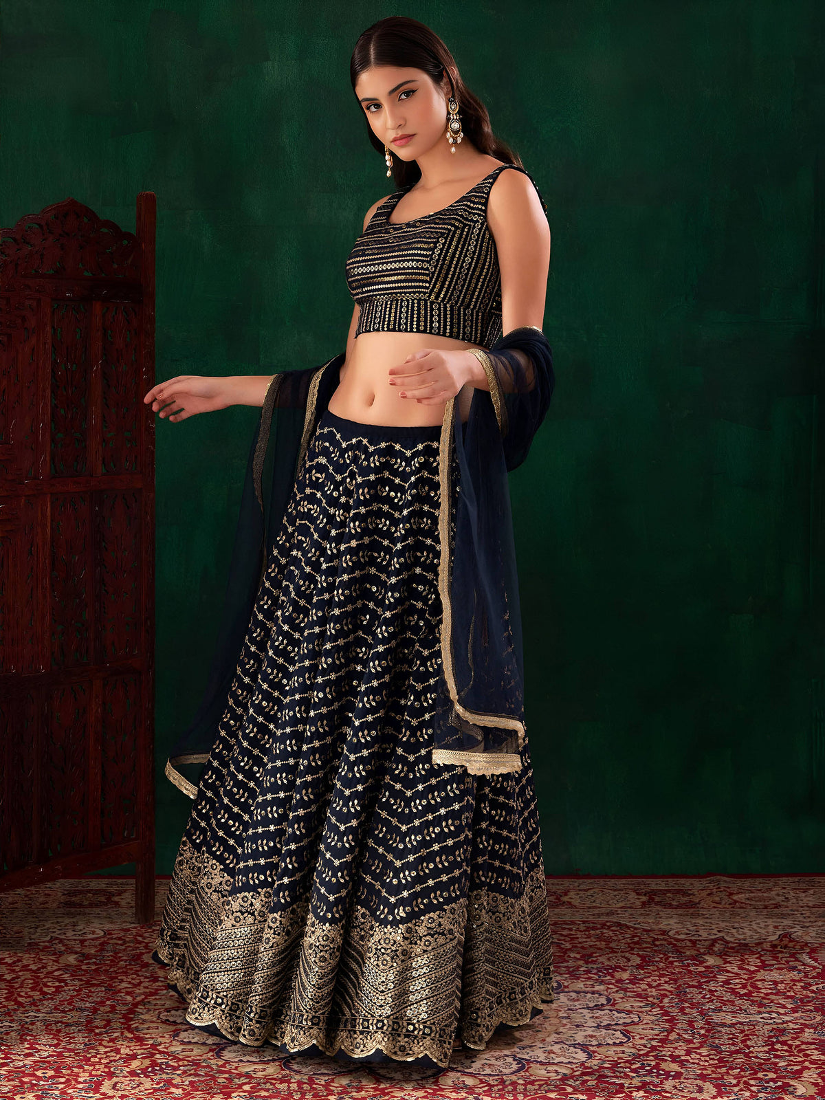 Blue Heavy Sequins & Zari Embroidered Georgette Lehenga Choli