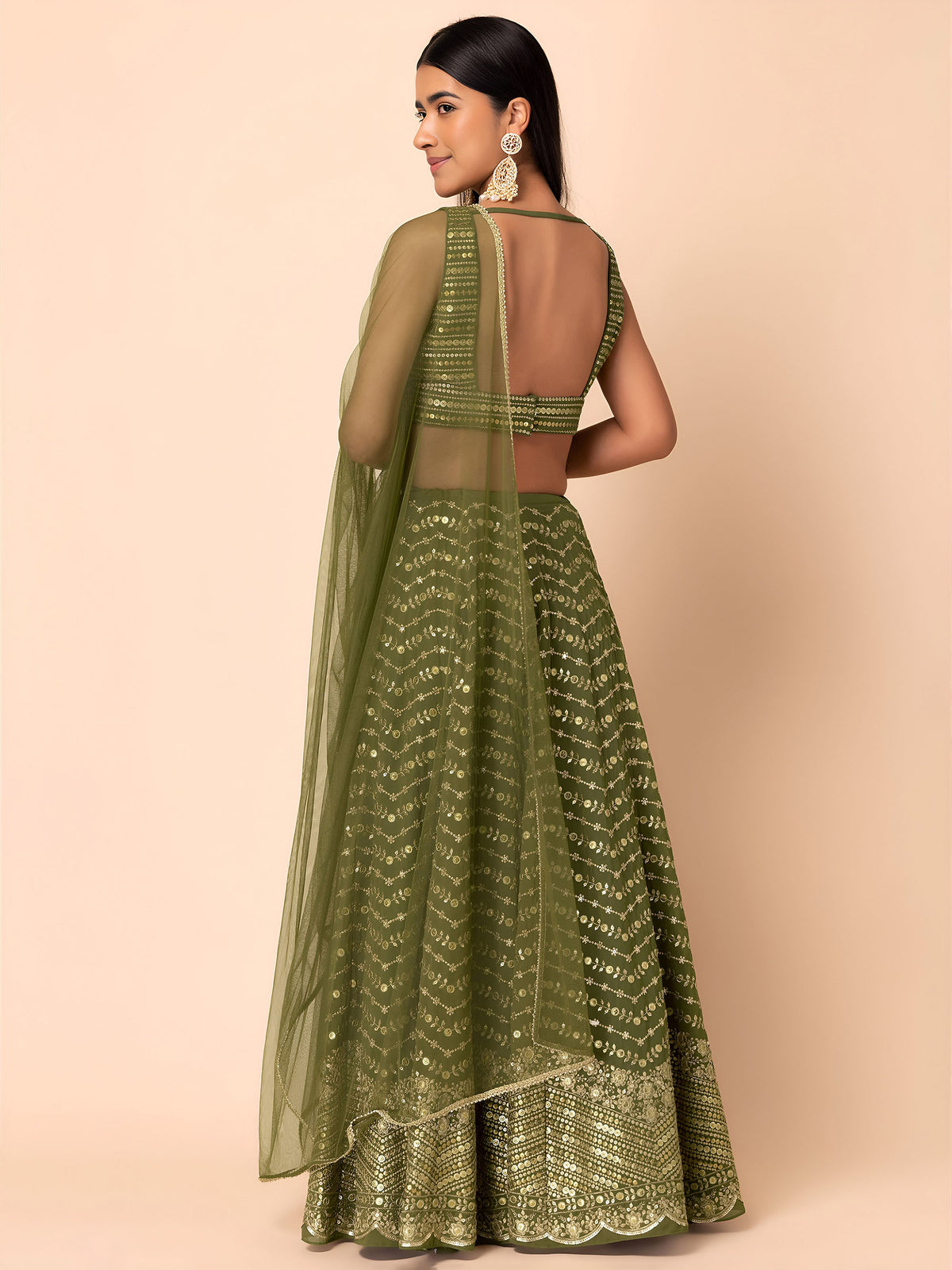 Green Heavy Zari & Sequins Work Wedding Guest Lehenga for Mehendi