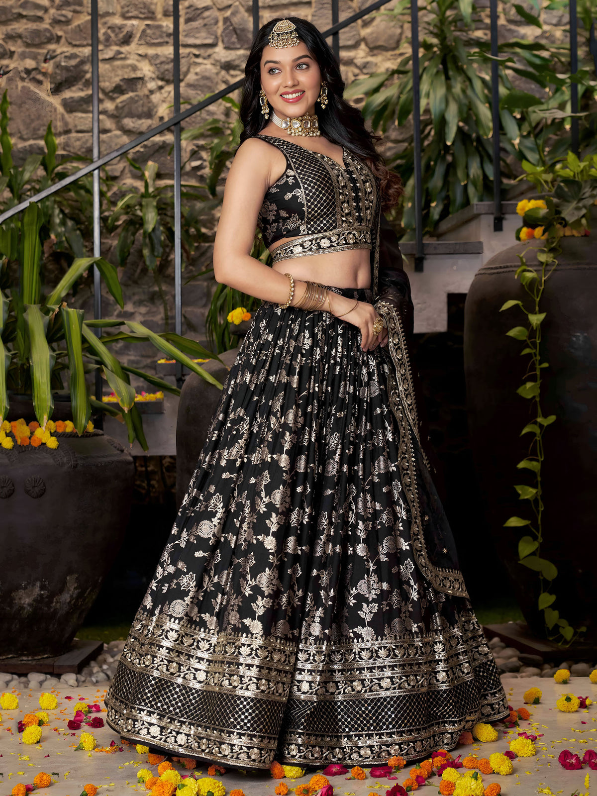Black Zari Embroidery Dola Silk & Jacquard Festive Lehenga Choli