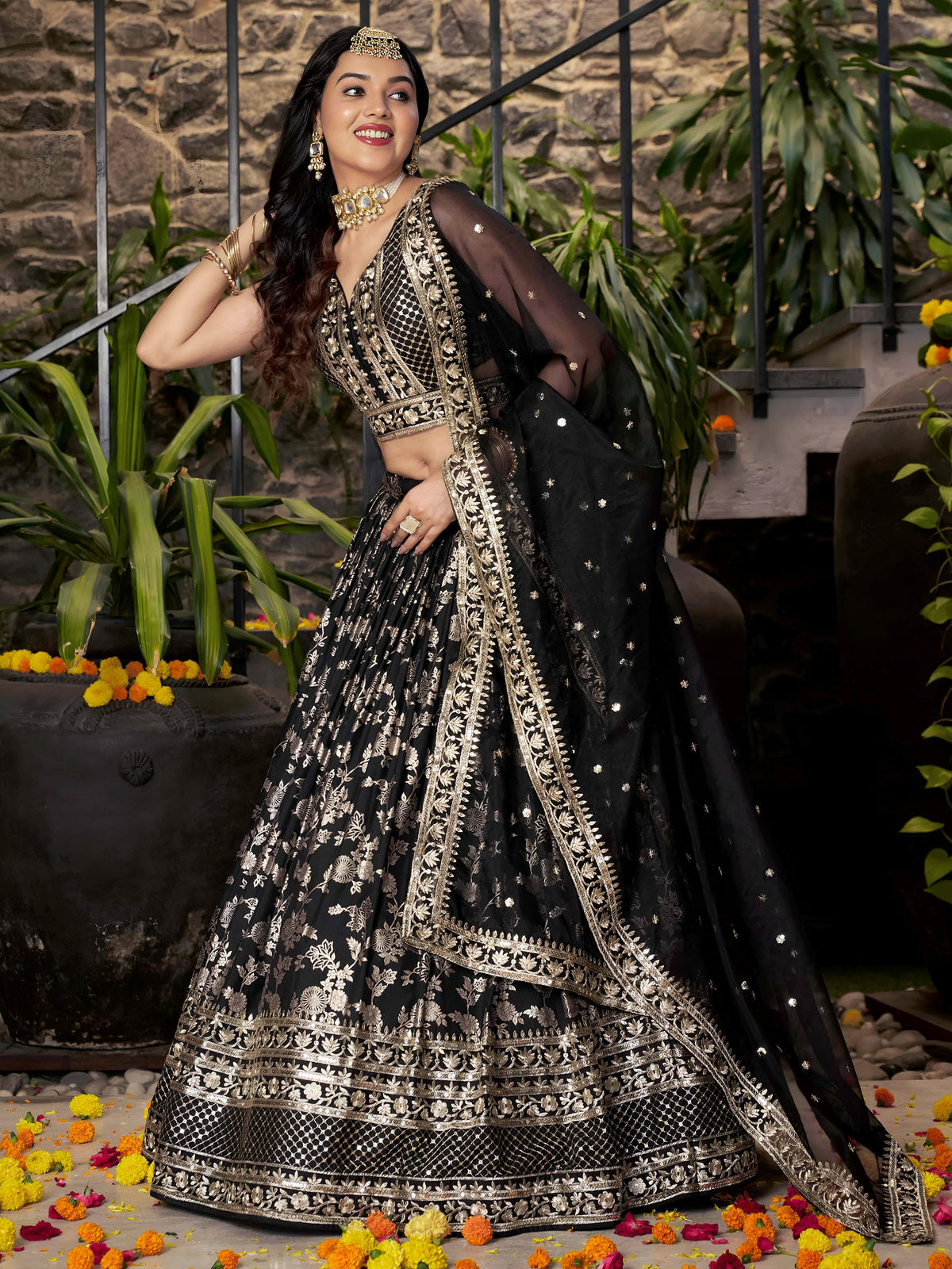 Black Zari Embroidery Dola Silk & Jacquard Festive Lehenga Choli