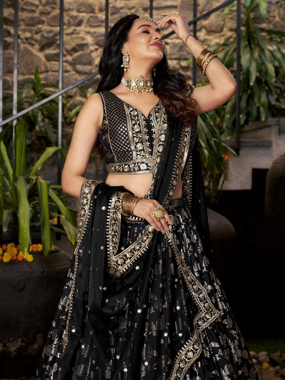 Black Zari Embroidery Dola Silk & Jacquard Festive Lehenga Choli