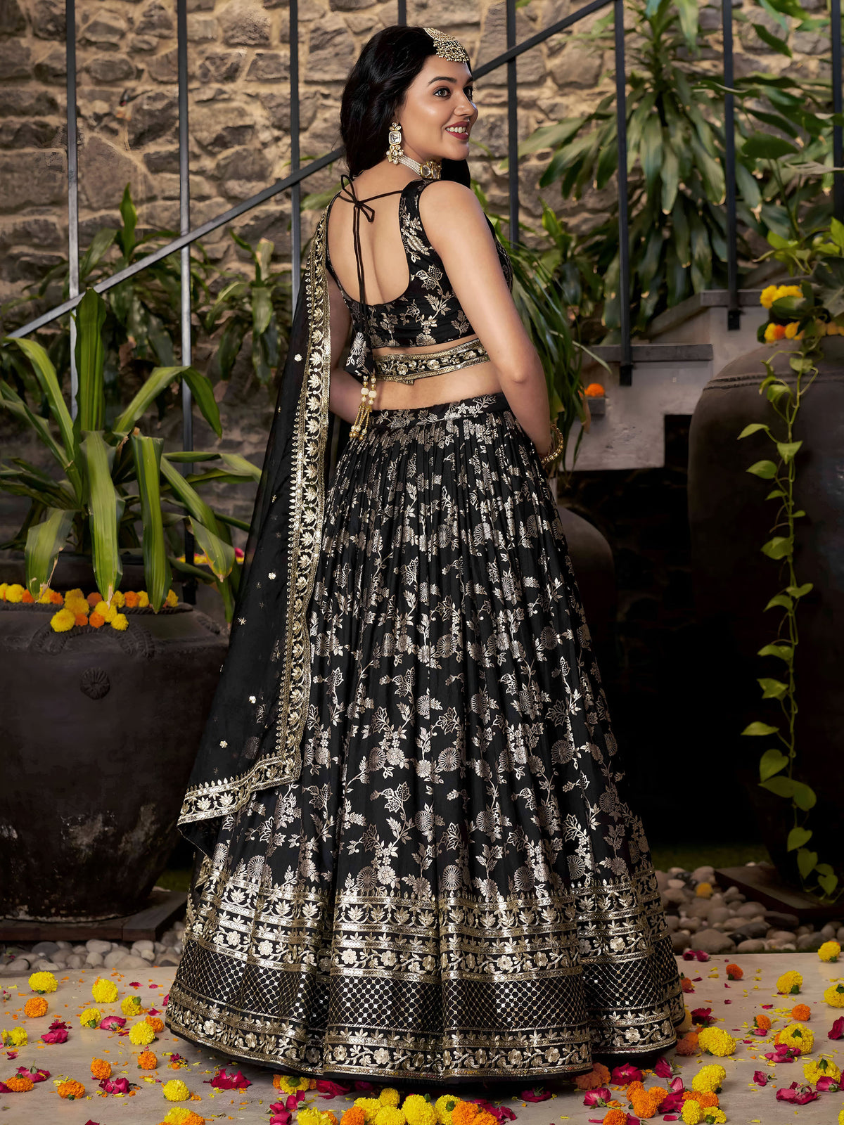 Black Zari Embroidery Dola Silk & Jacquard Festive Lehenga Choli