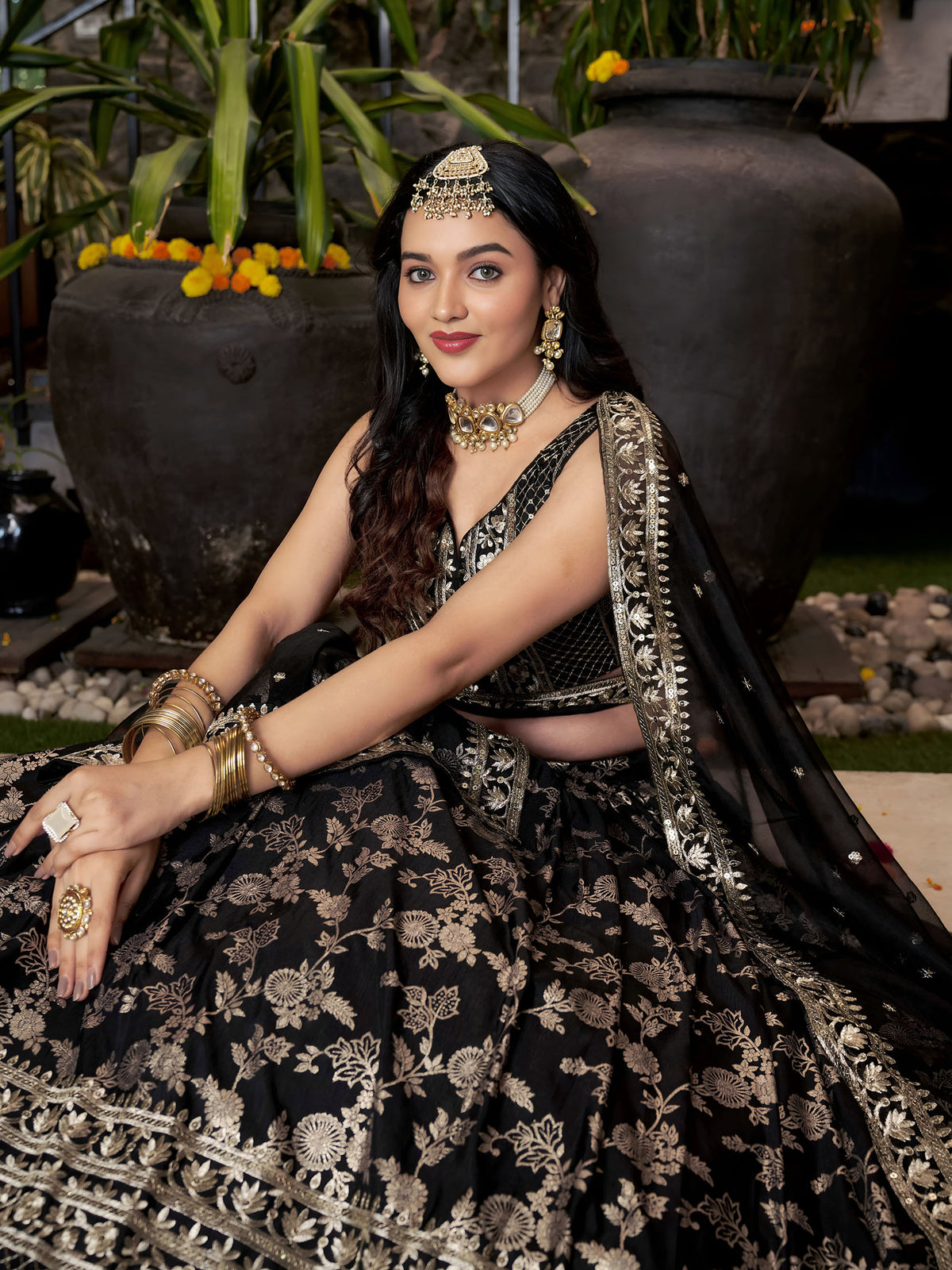 Black Zari Embroidery Dola Silk & Jacquard Festive Lehenga Choli