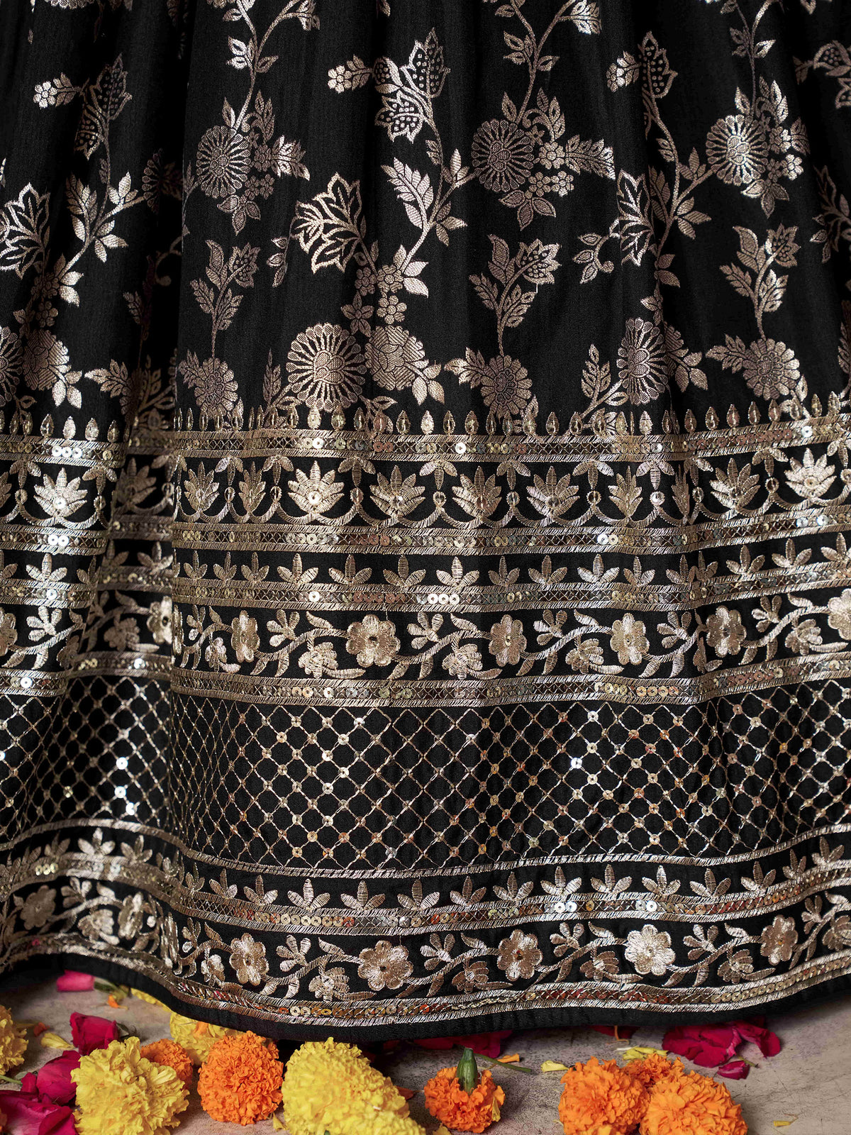 Black Zari Embroidery Dola Silk & Jacquard Festive Lehenga Choli