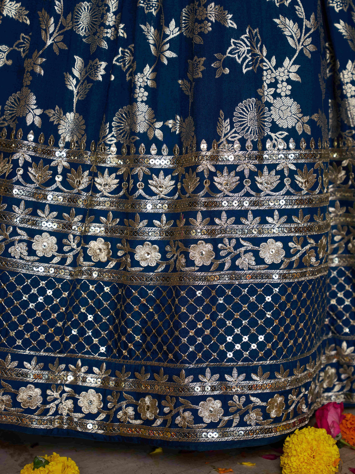 Blue Zari Embroidery Dola Silk & Jacquard Bridesmaid Lehenga Choli