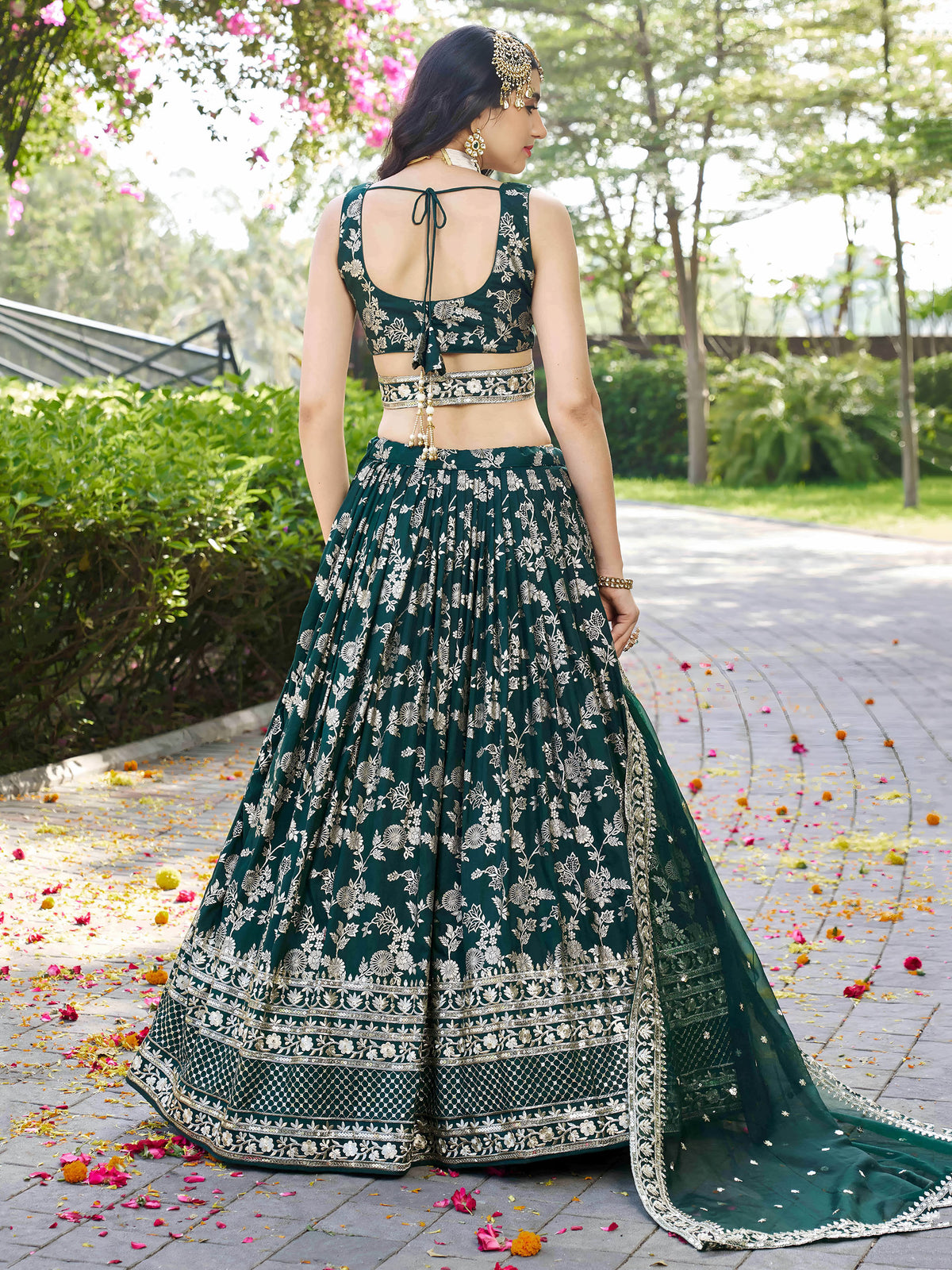 Green Zari Embroidery Dola Silk & Jacquard Mehendi Lehenga Choli