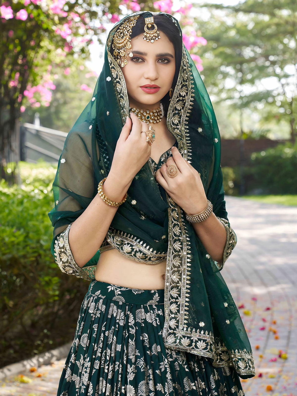 Green Zari Embroidery Dola Silk & Jacquard Mehendi Lehenga Choli