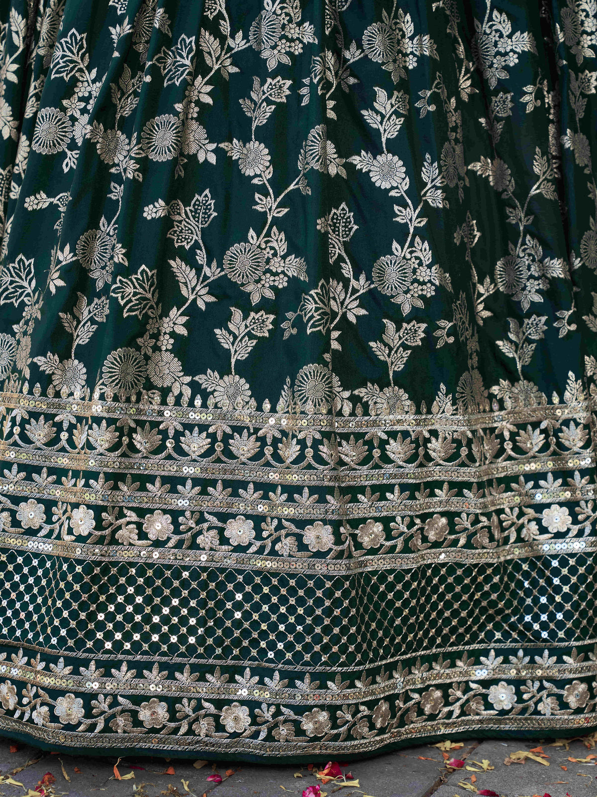 Green Zari Embroidery Dola Silk & Jacquard Mehendi Lehenga Choli