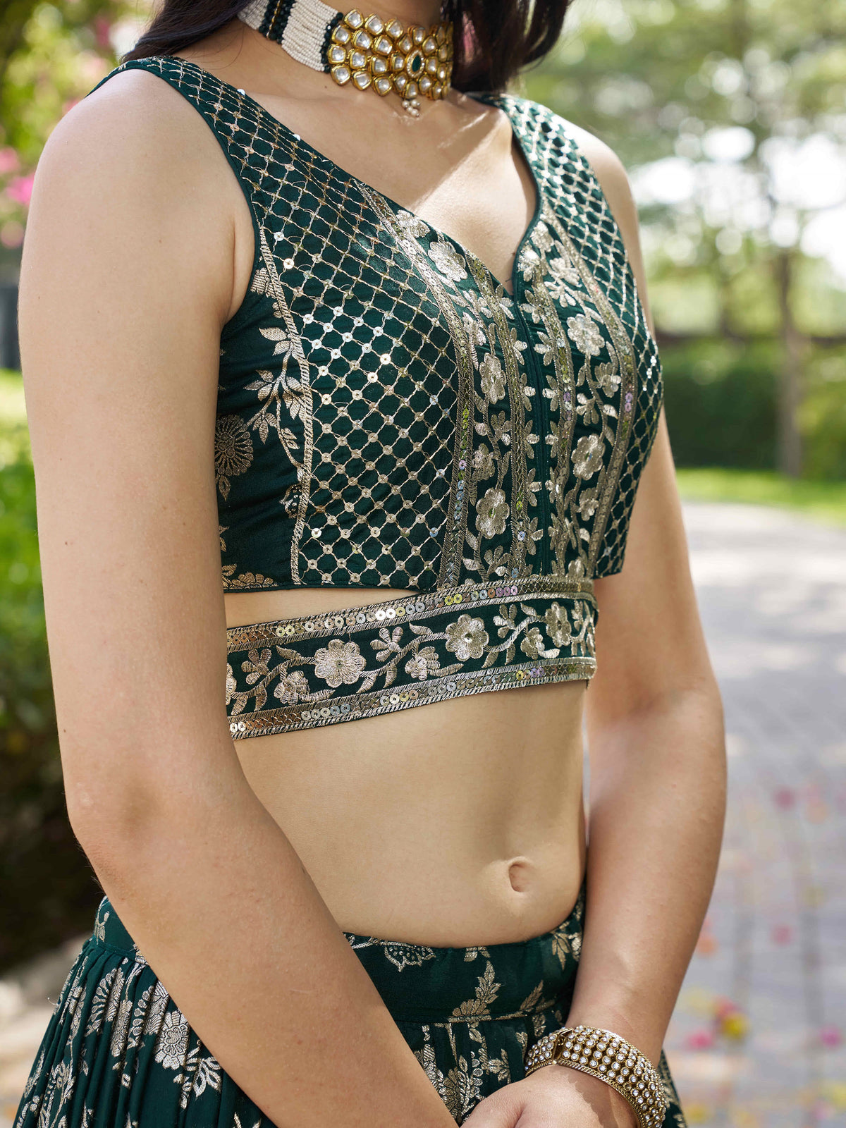 Green Zari Embroidery Dola Silk & Jacquard Mehendi Lehenga Choli
