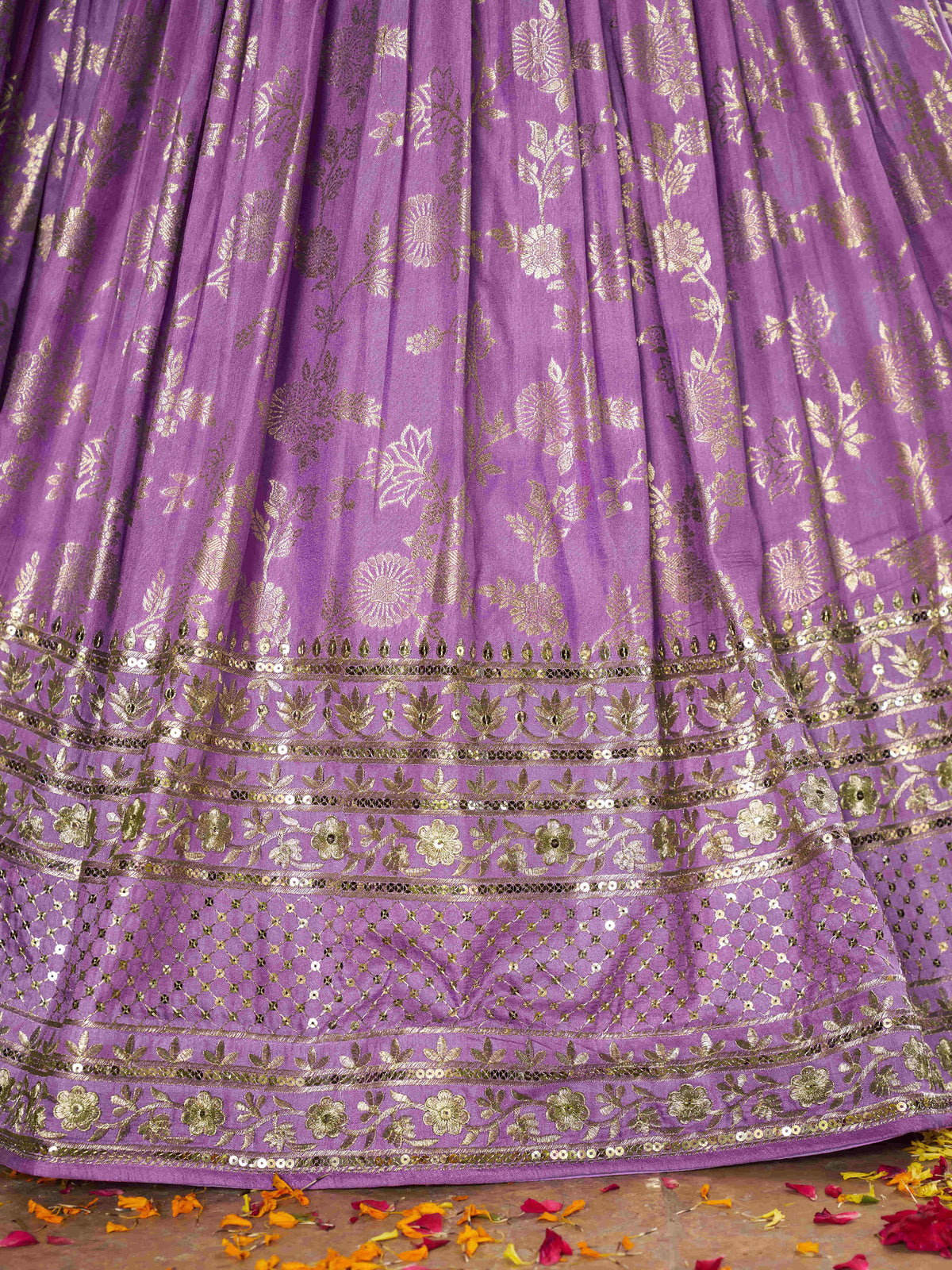 Lavender Zari Embroidery Dola Silk & Jacquard Bridesmaid Lehenga Choli