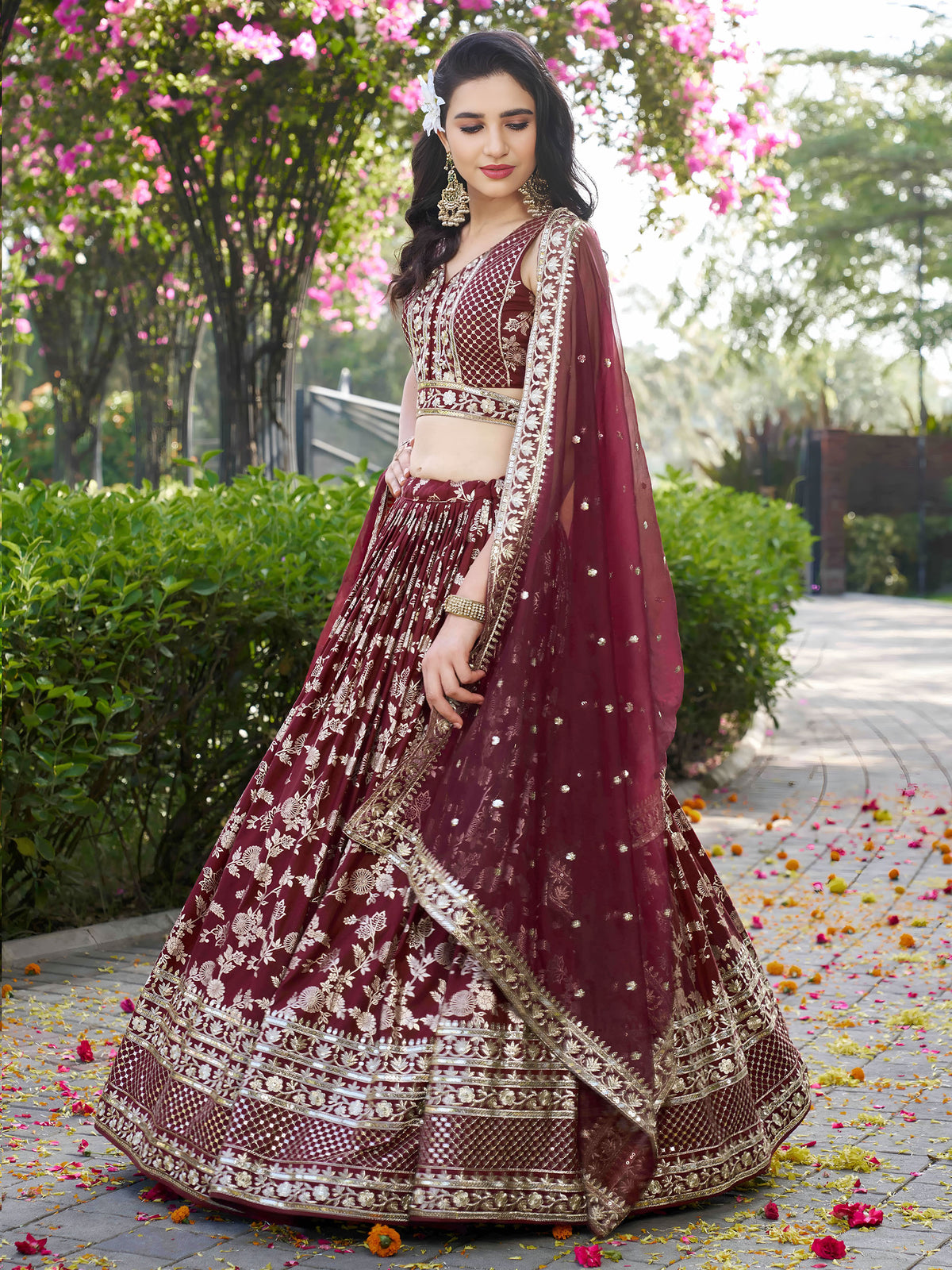Maroon Zari Embroidery Dola Silk & Jacquard Wedding Guest Lehenga Choli