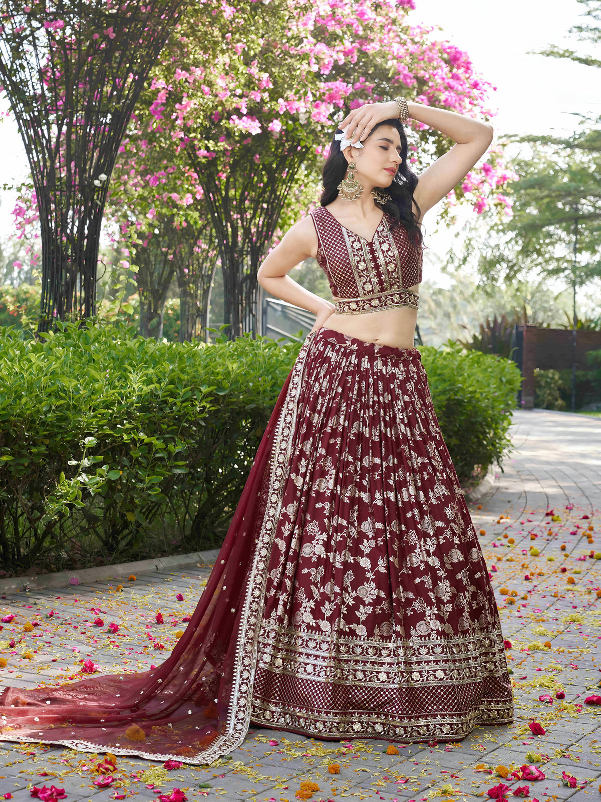 Maroon Zari Embroidery Dola Silk & Jacquard Wedding Guest Lehenga Choli