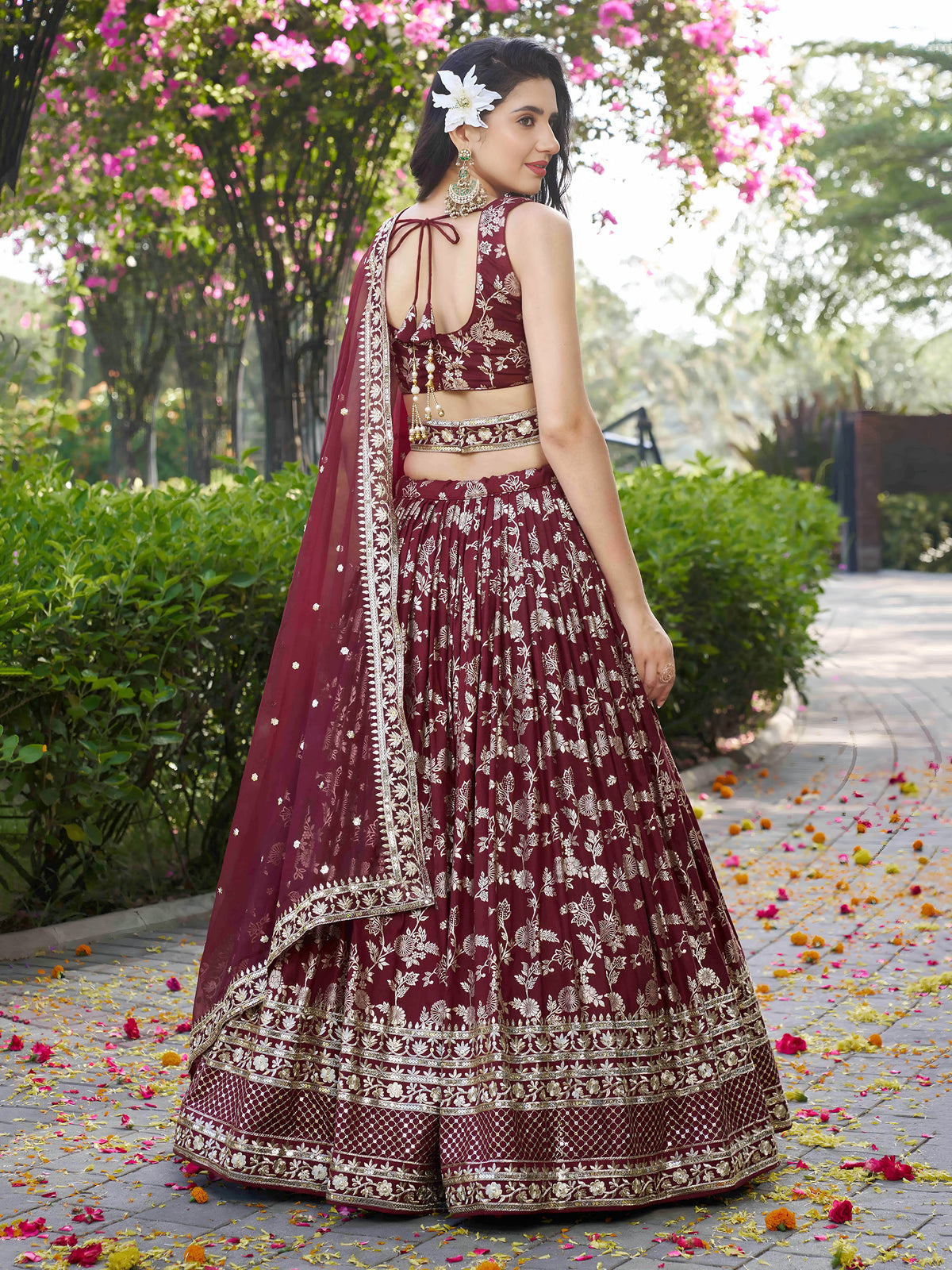 Maroon Zari Embroidery Dola Silk & Jacquard Wedding Guest Lehenga Choli