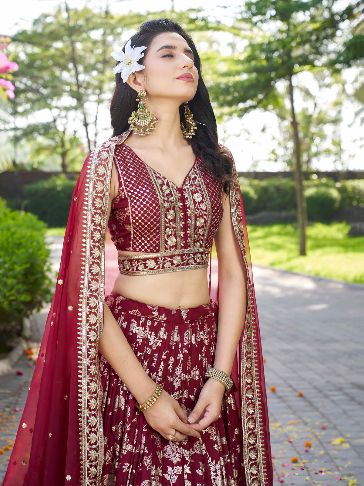 Maroon Zari Embroidery Dola Silk & Jacquard Wedding Guest Lehenga Choli