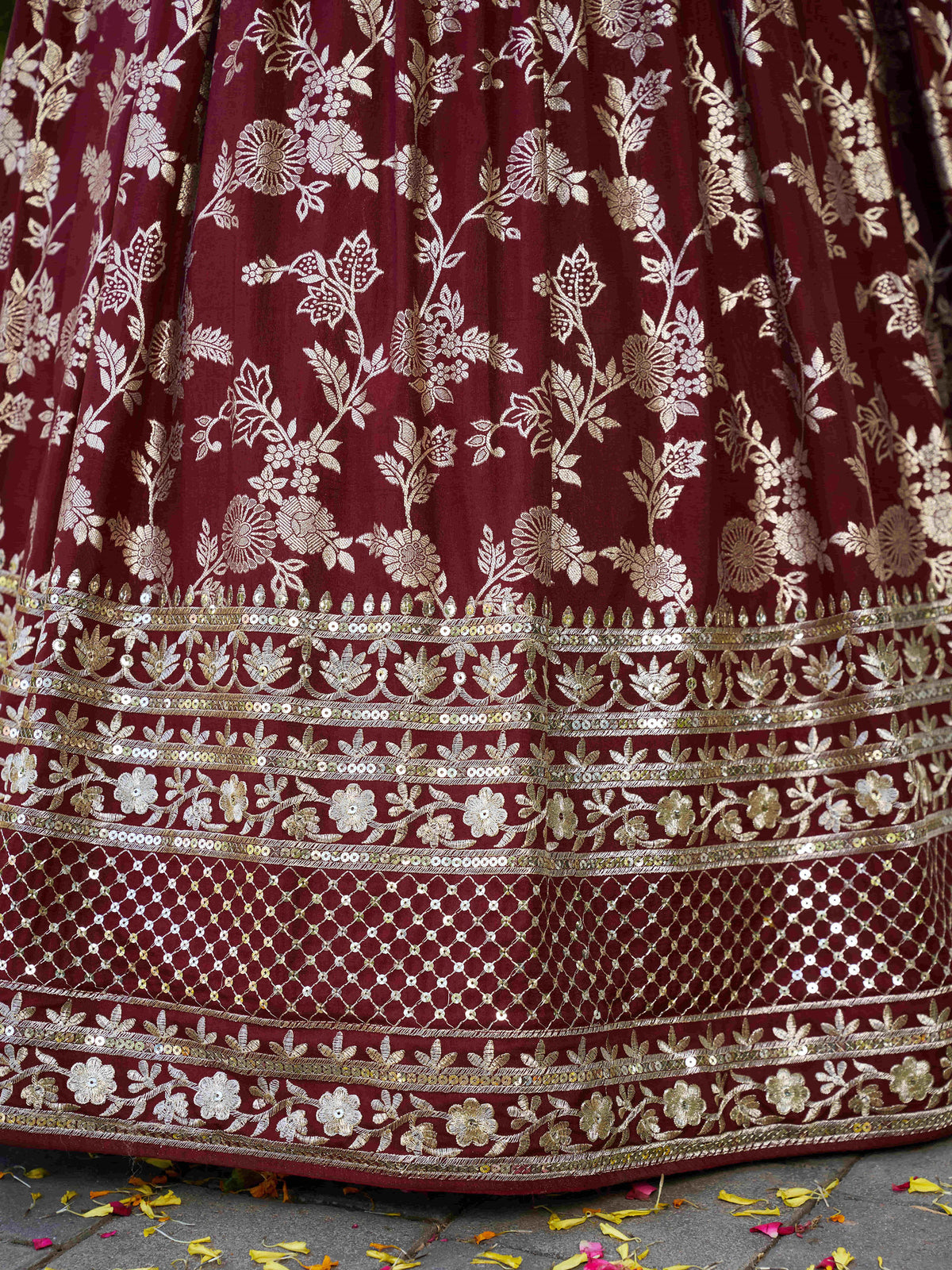Maroon Zari Embroidery Dola Silk & Jacquard Wedding Guest Lehenga Choli