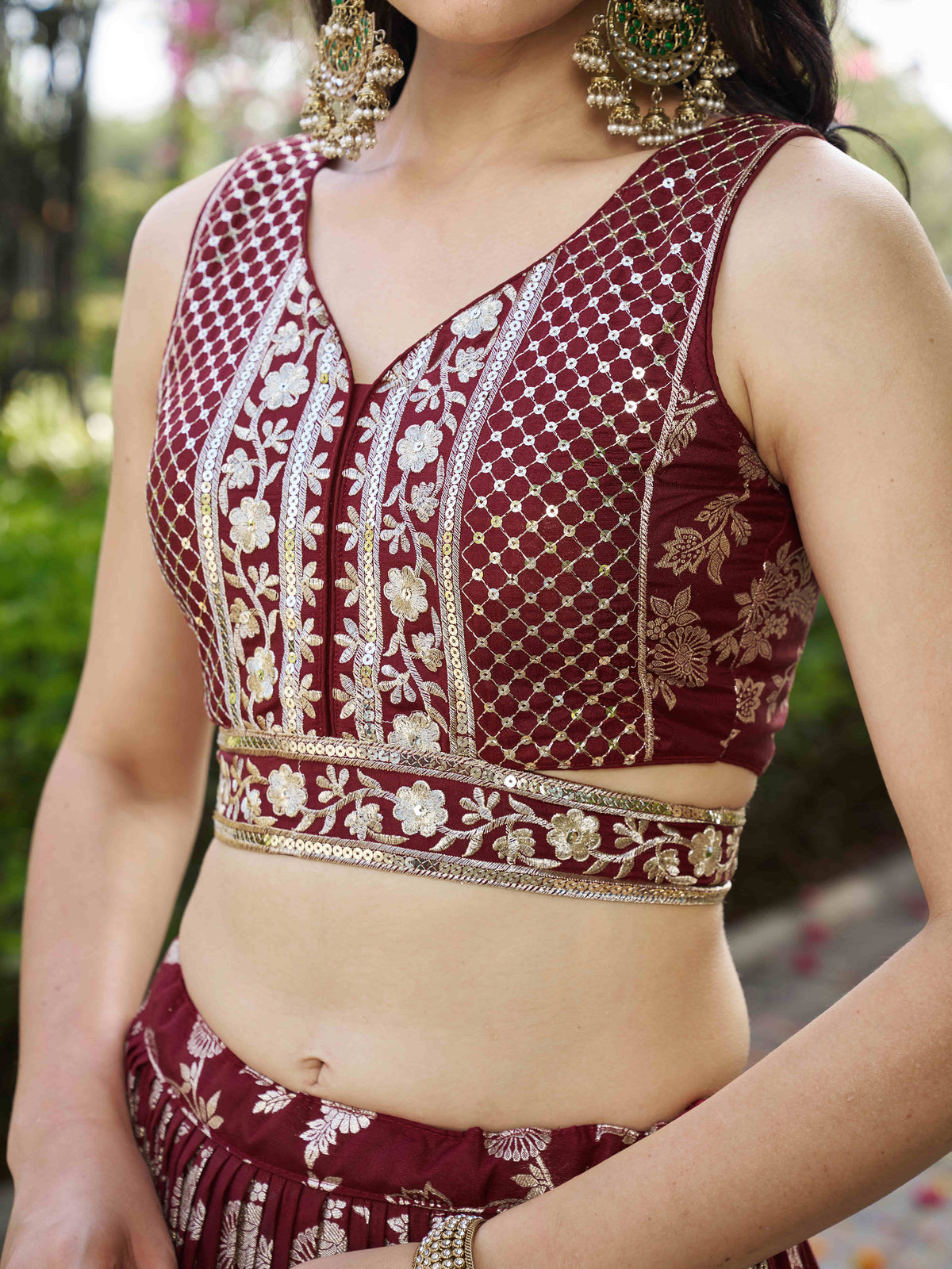Maroon Zari Embroidery Dola Silk & Jacquard Wedding Guest Lehenga Choli