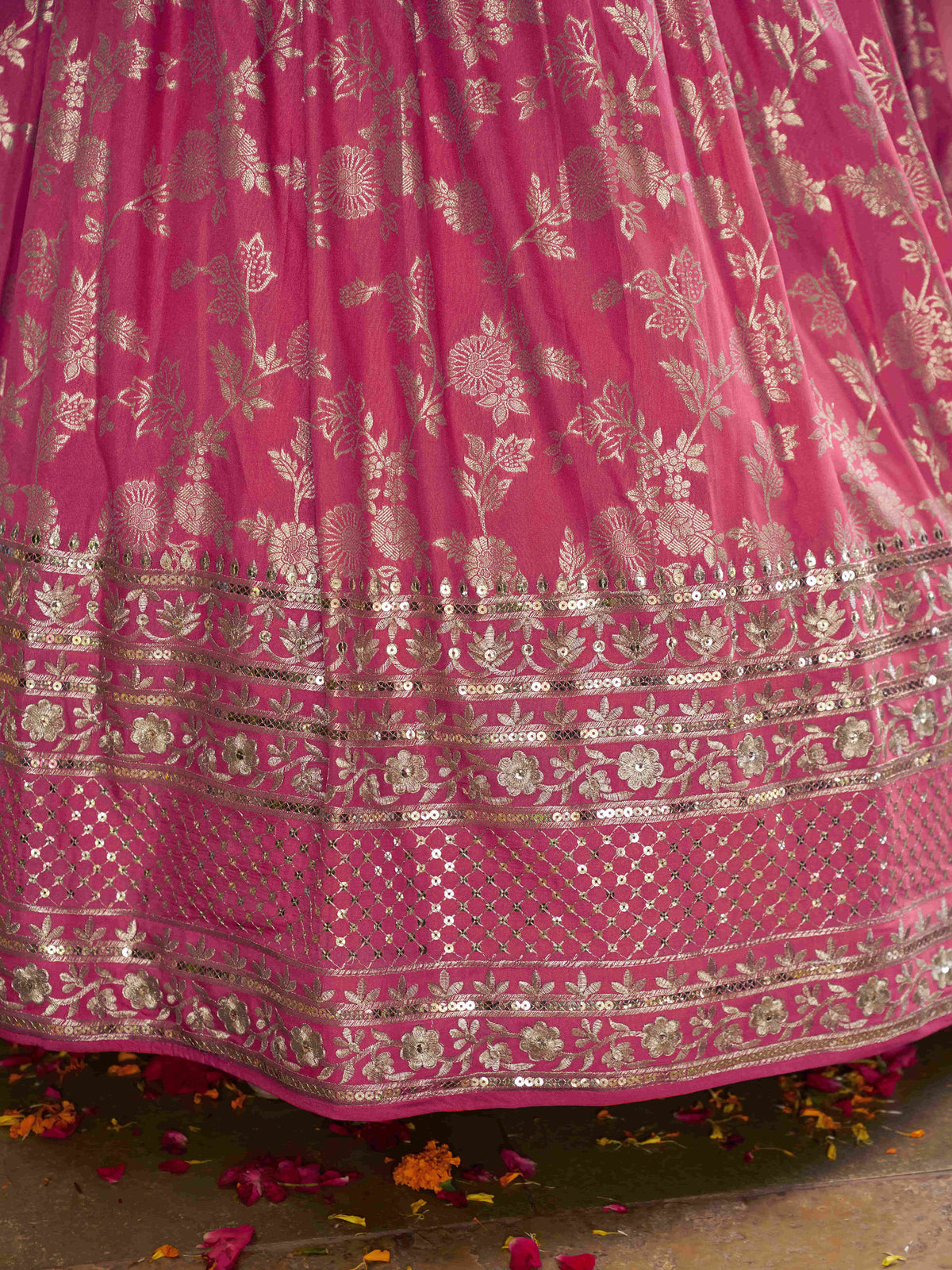 Peach Zari Embroidery Dola Silk & Jacquard Wedding Guest Lehenga Choli