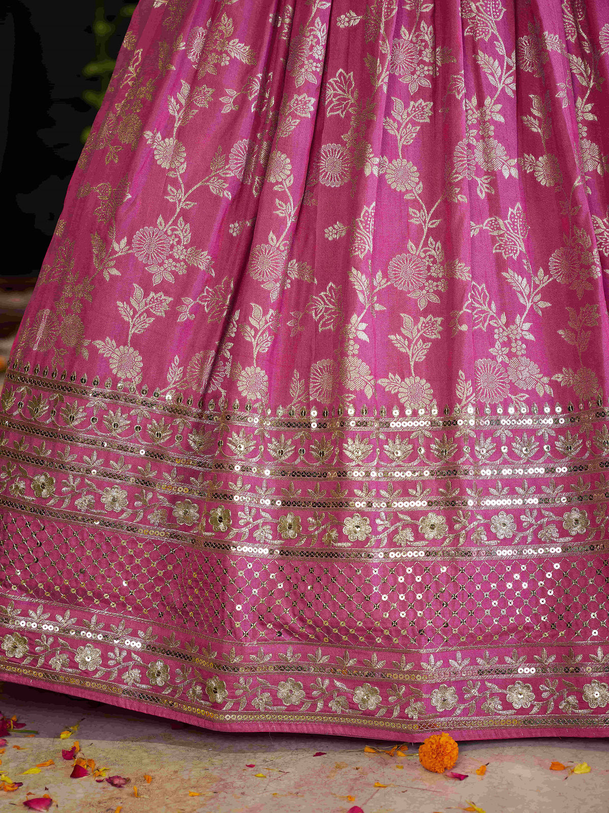Pink Zari Embroidery Dola Silk & Jacquard Wedding Guest Lehenga Choli