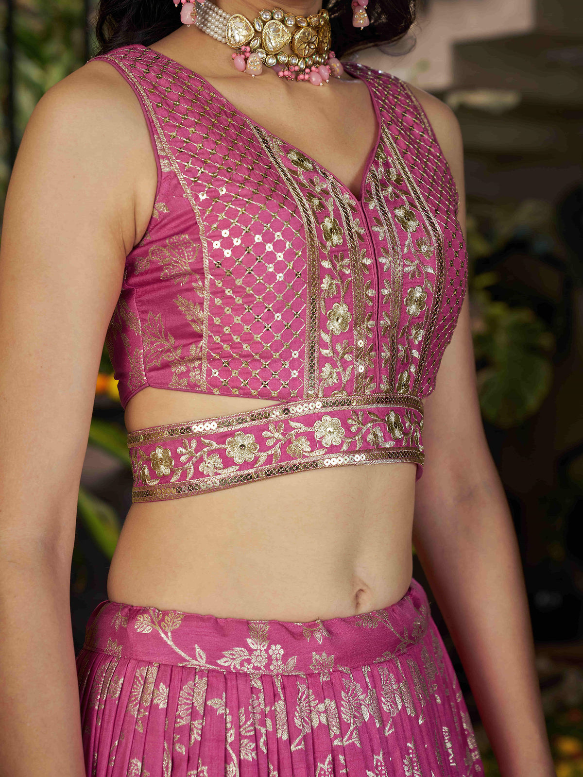 Pink Zari Embroidery Dola Silk & Jacquard Wedding Guest Lehenga Choli