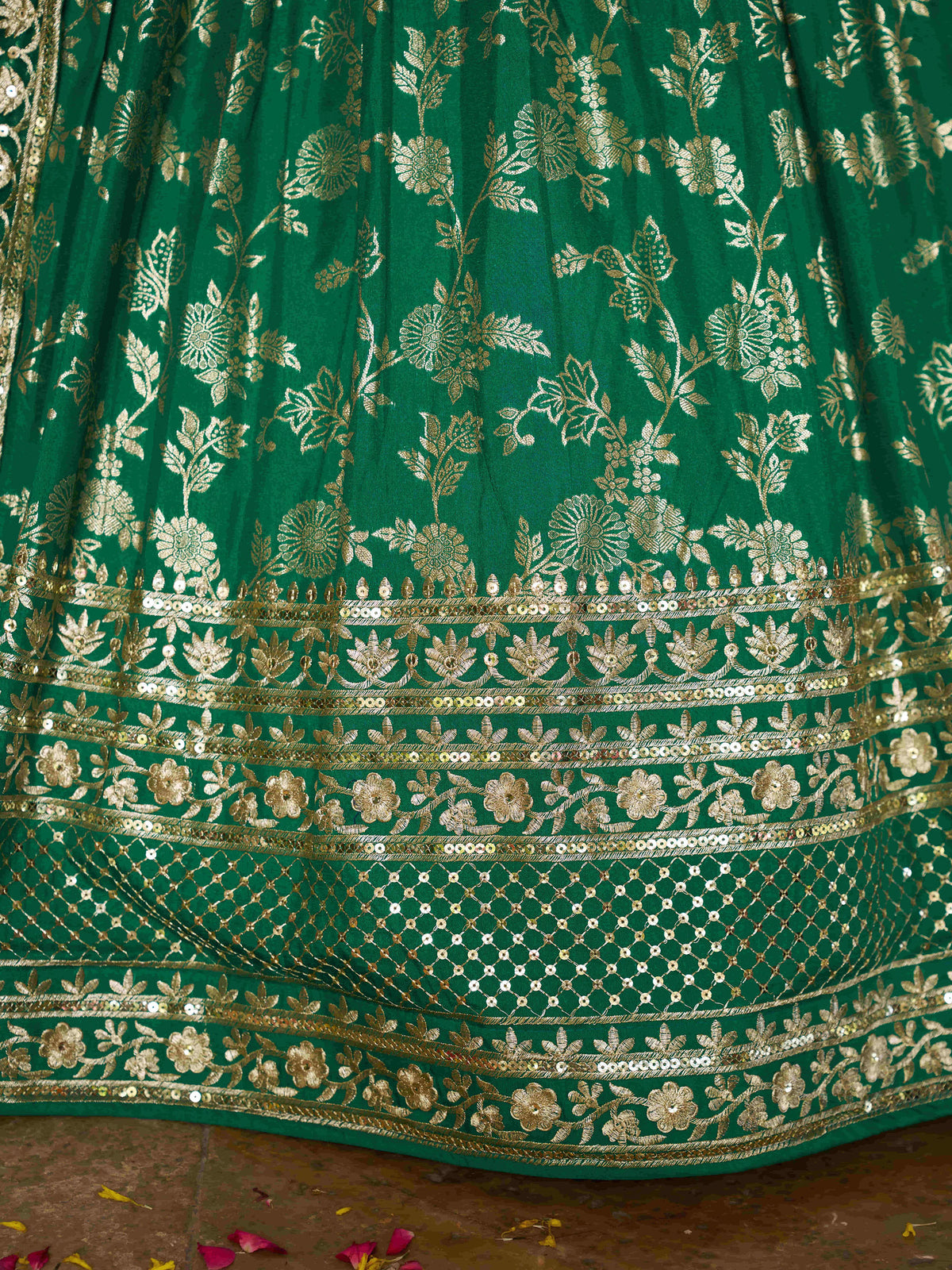 Rama Green Zari Embroidery Dola Silk & Jacquard Wedding Guest Lehenga for Mehendi