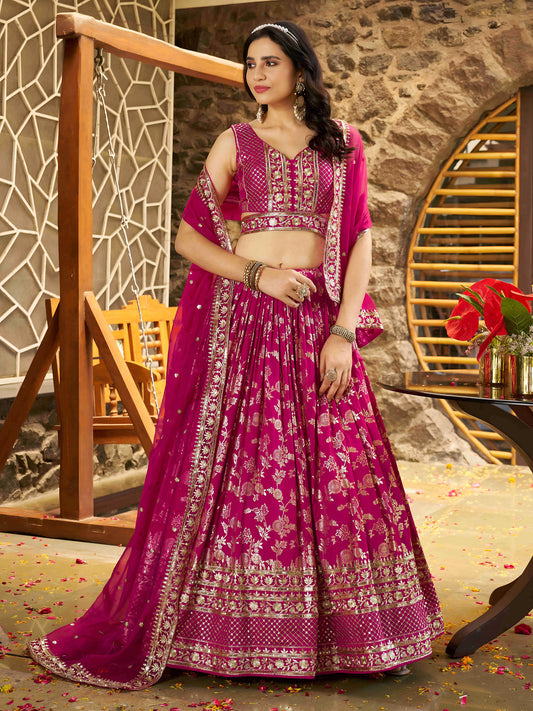 Rani Pink Zari Embroidery Dola Silk & Jacquard Festive Lehenga