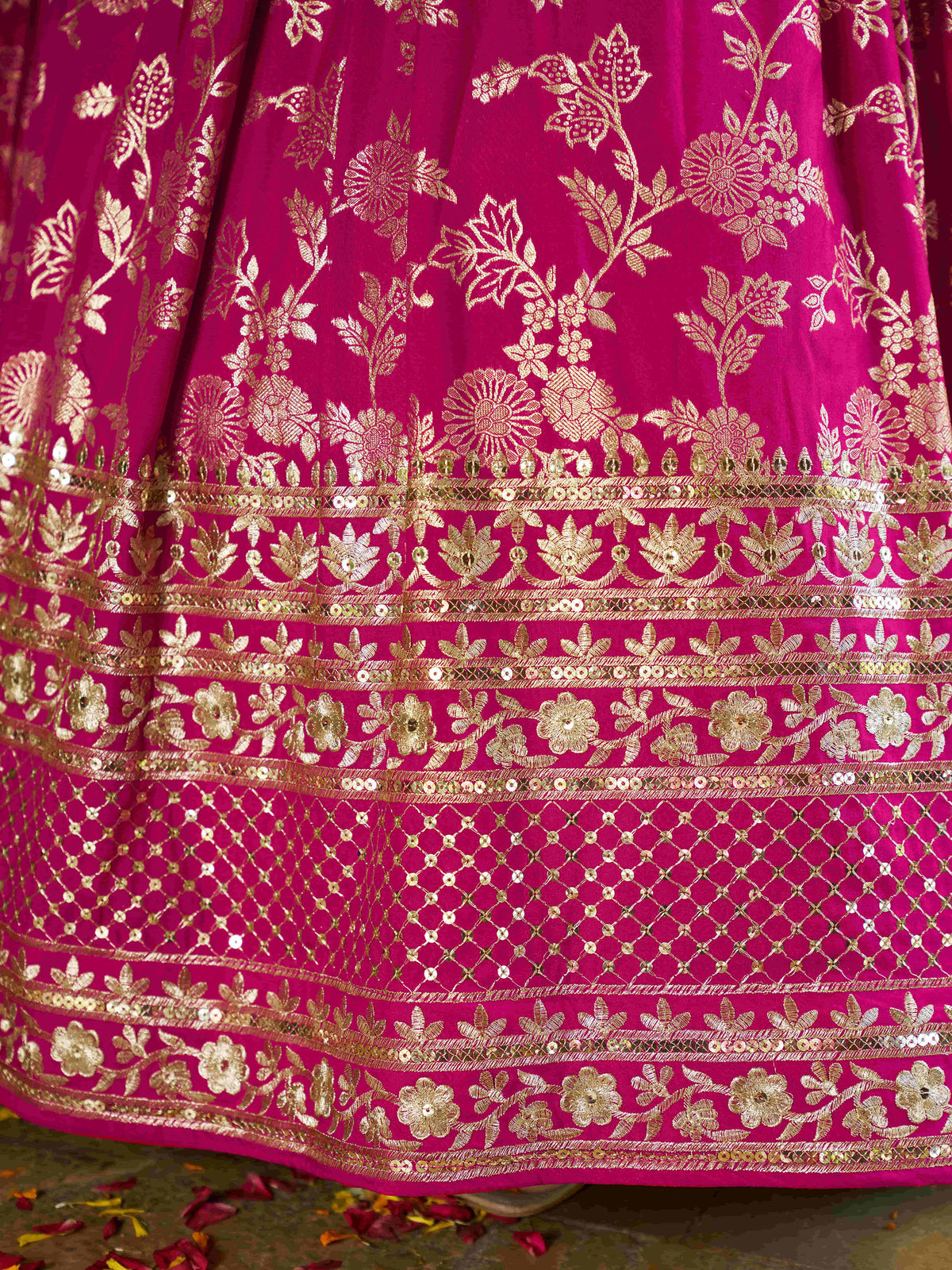Rani Pink Zari Embroidery Dola Silk & Jacquard Festive Lehenga