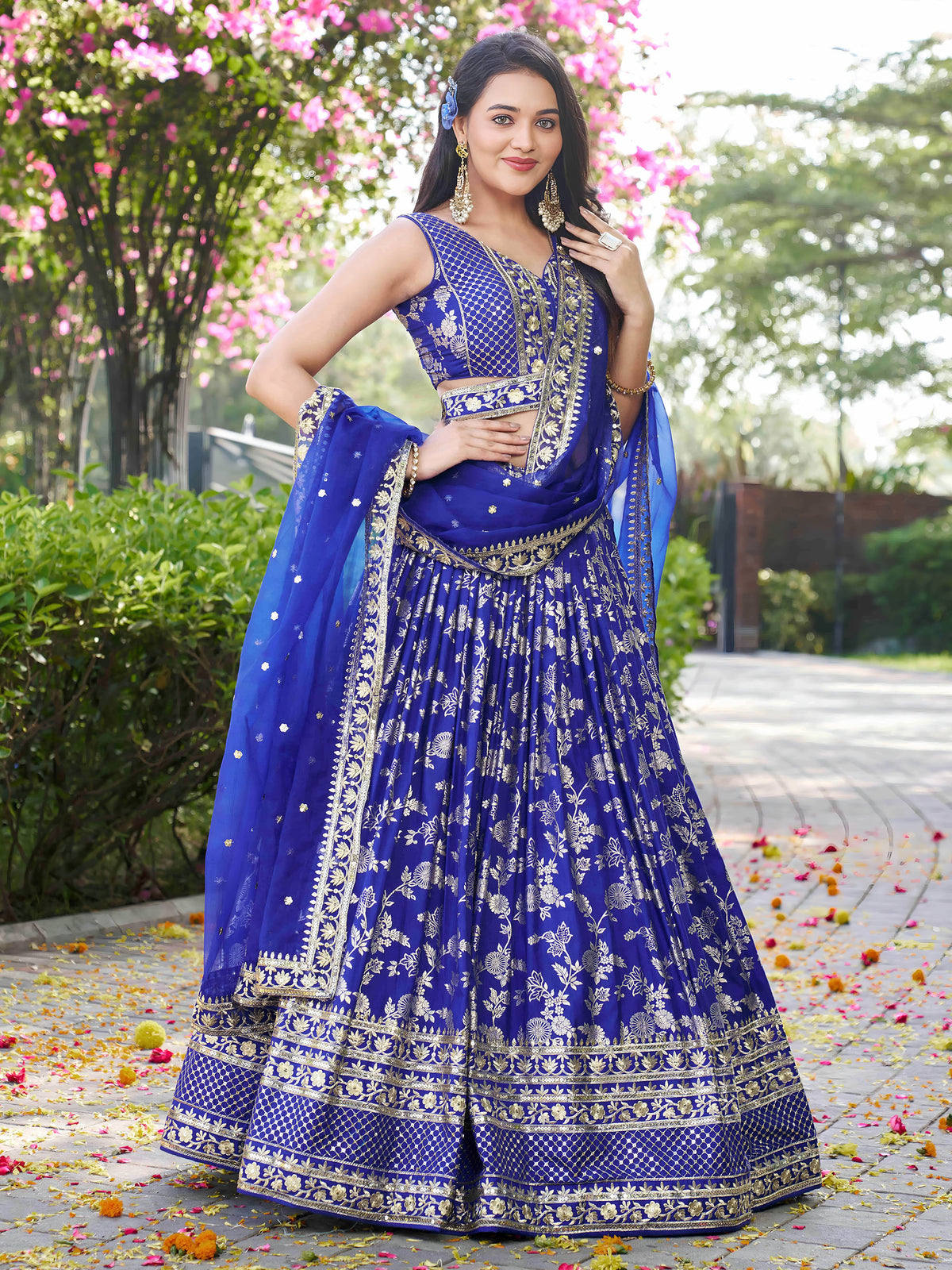 Royal Blue Zari Embroidery Dola Silk & Jacquard Bridesmaid Lehenga Choli