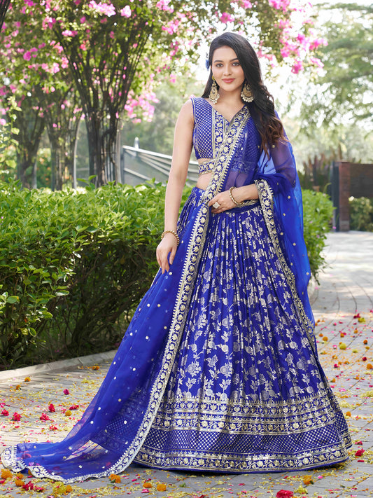 Royal Blue Zari Embroidery Dola Silk & Jacquard Bridesmaid Lehenga Choli