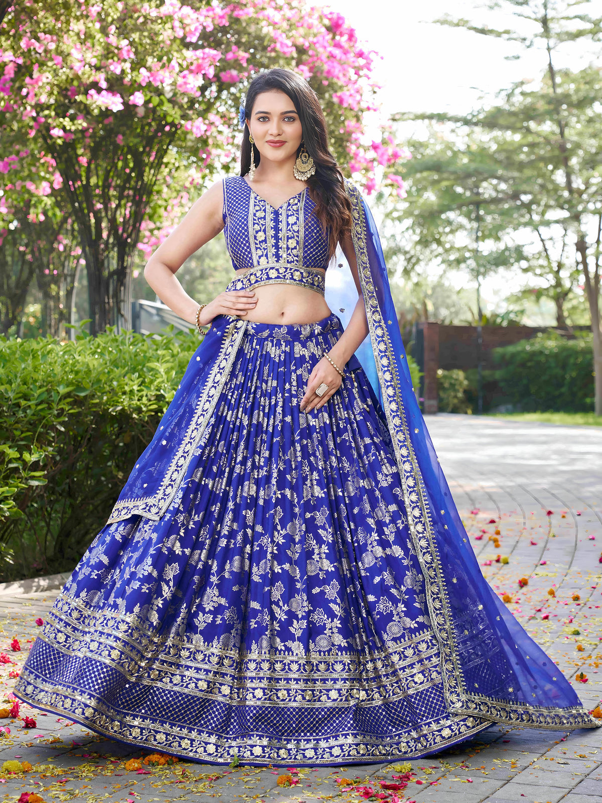Royal Blue Zari Embroidery Dola Silk & Jacquard Bridesmaid Lehenga Choli
