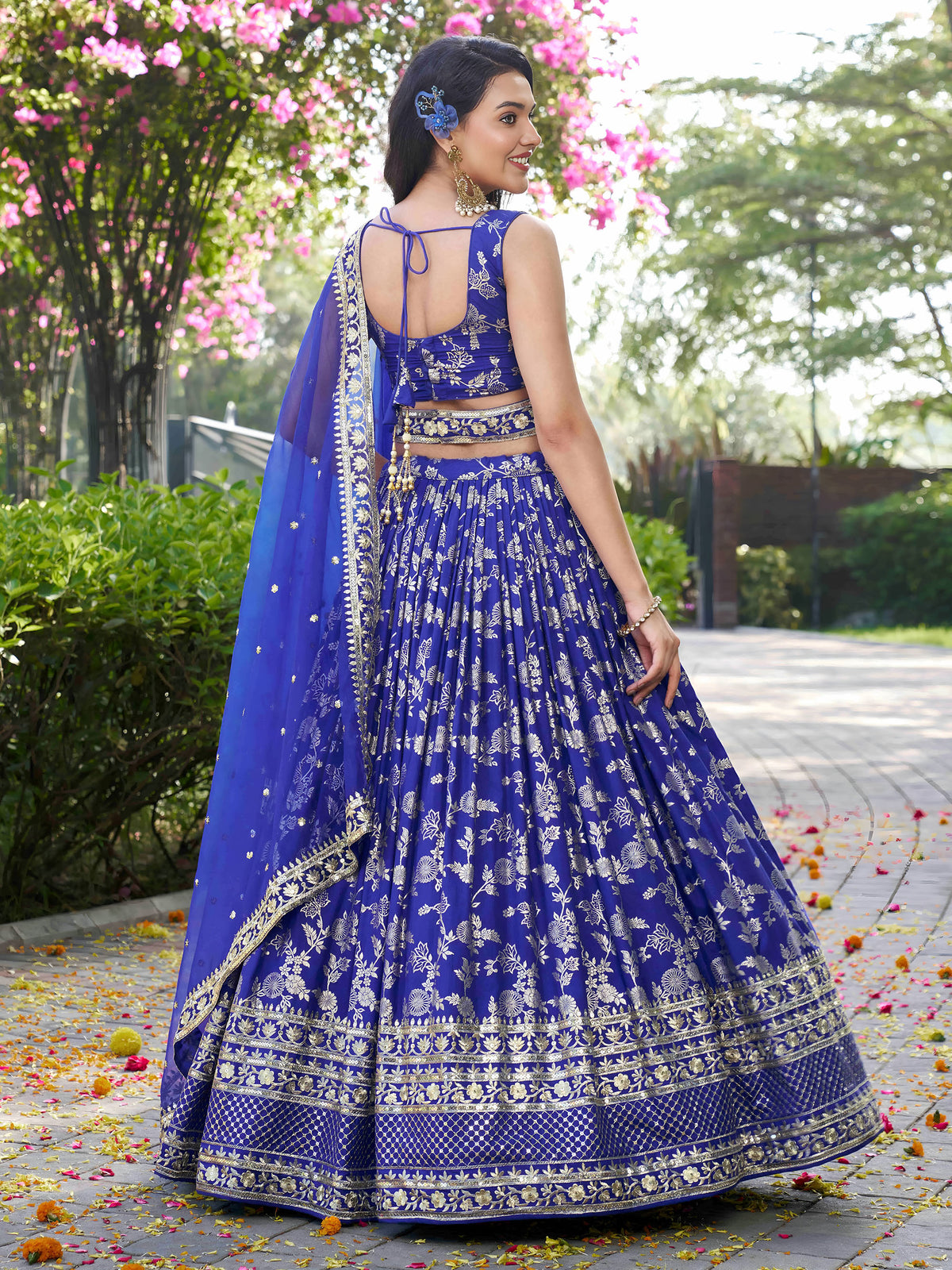 Royal Blue Zari Embroidery Dola Silk & Jacquard Bridesmaid Lehenga Choli