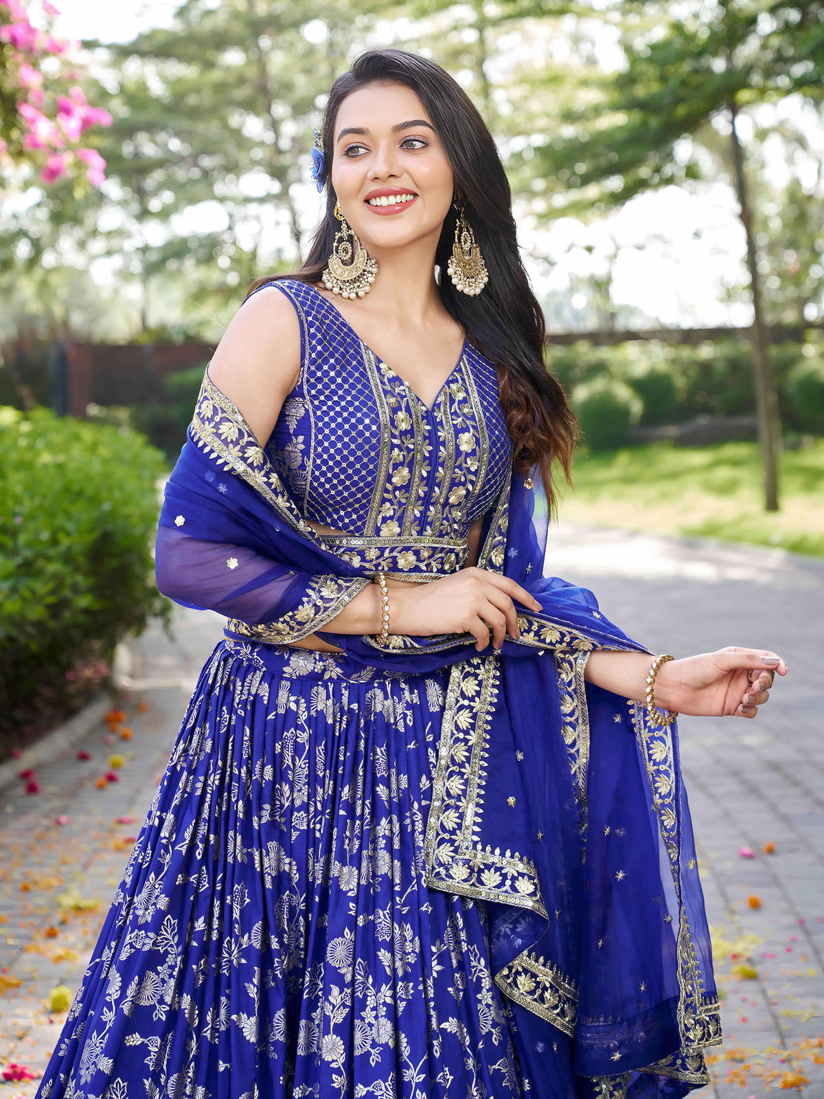 Royal Blue Zari Embroidery Dola Silk & Jacquard Bridesmaid Lehenga Choli