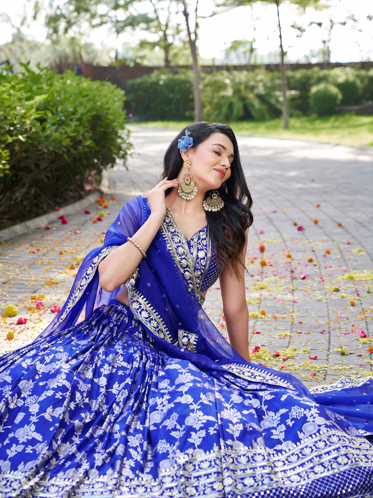 Royal Blue Zari Embroidery Dola Silk & Jacquard Bridesmaid Lehenga Choli