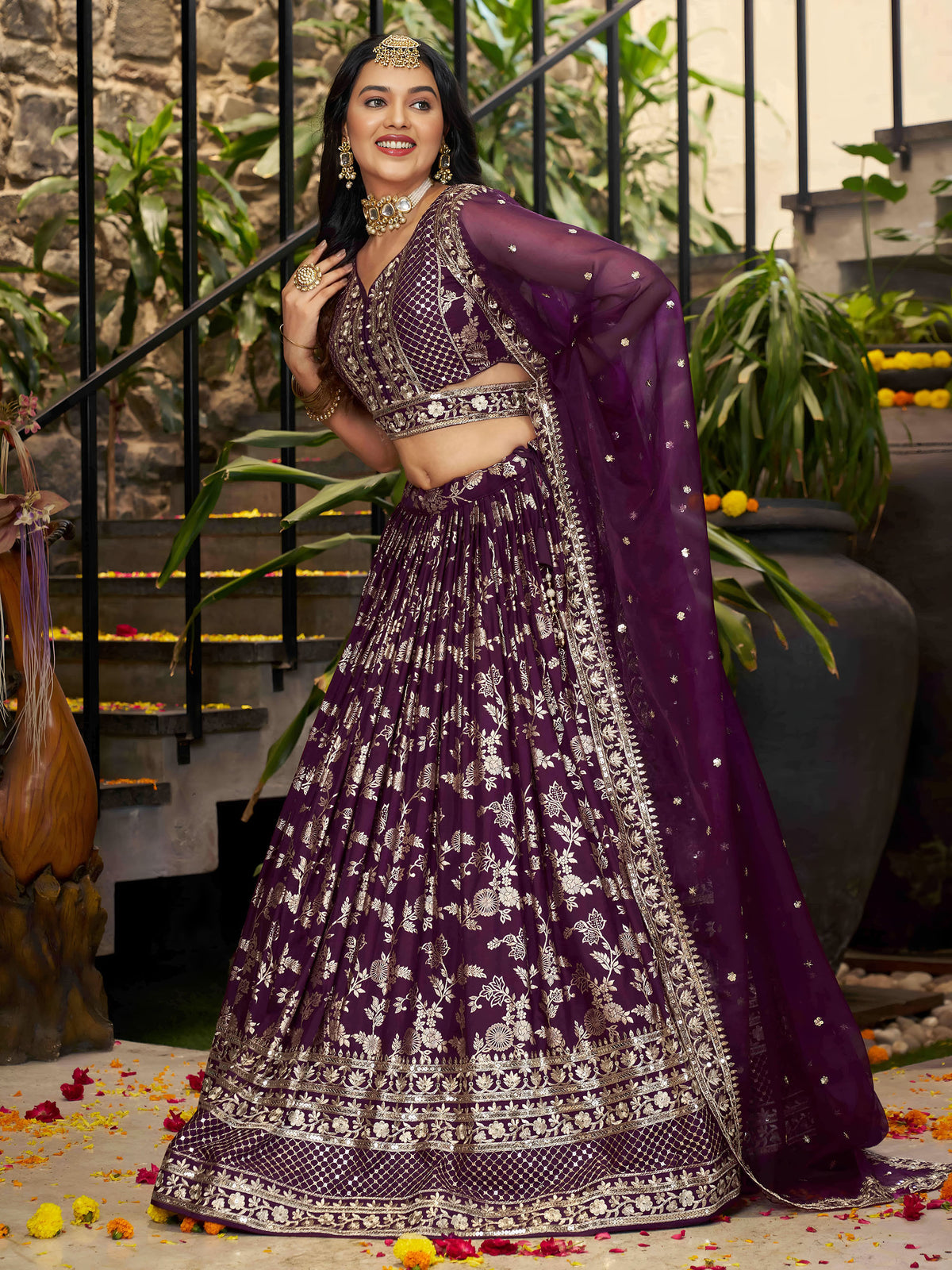 Wine Zari Embroidery Dola Silk & Jacquard Bridesmaid Lehenga Choli for Wedding