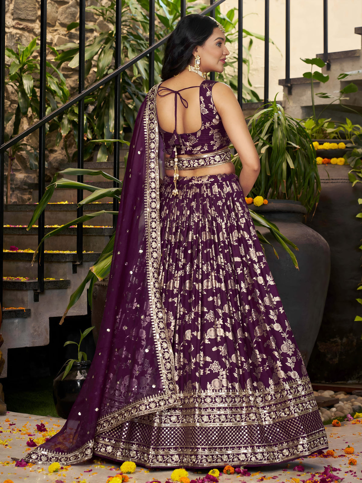 Wine Zari Embroidery Dola Silk & Jacquard Bridesmaid Lehenga Choli for Wedding