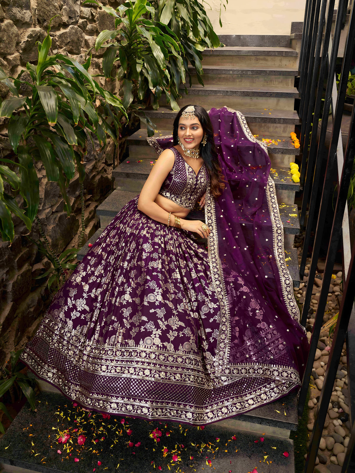 Wine Zari Embroidery Dola Silk & Jacquard Bridesmaid Lehenga Choli for Wedding