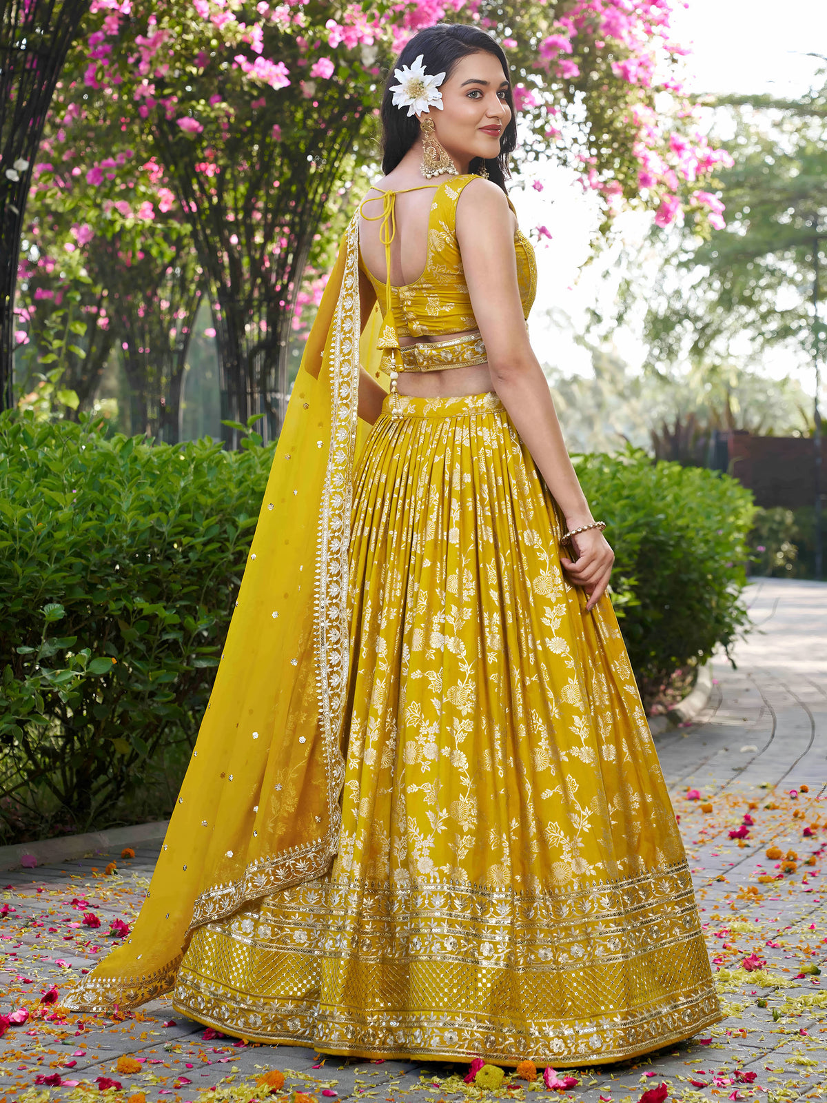 Yellow Zari Embroidery Dola Silk & Jacquard  Lehenga Choli for Haldi