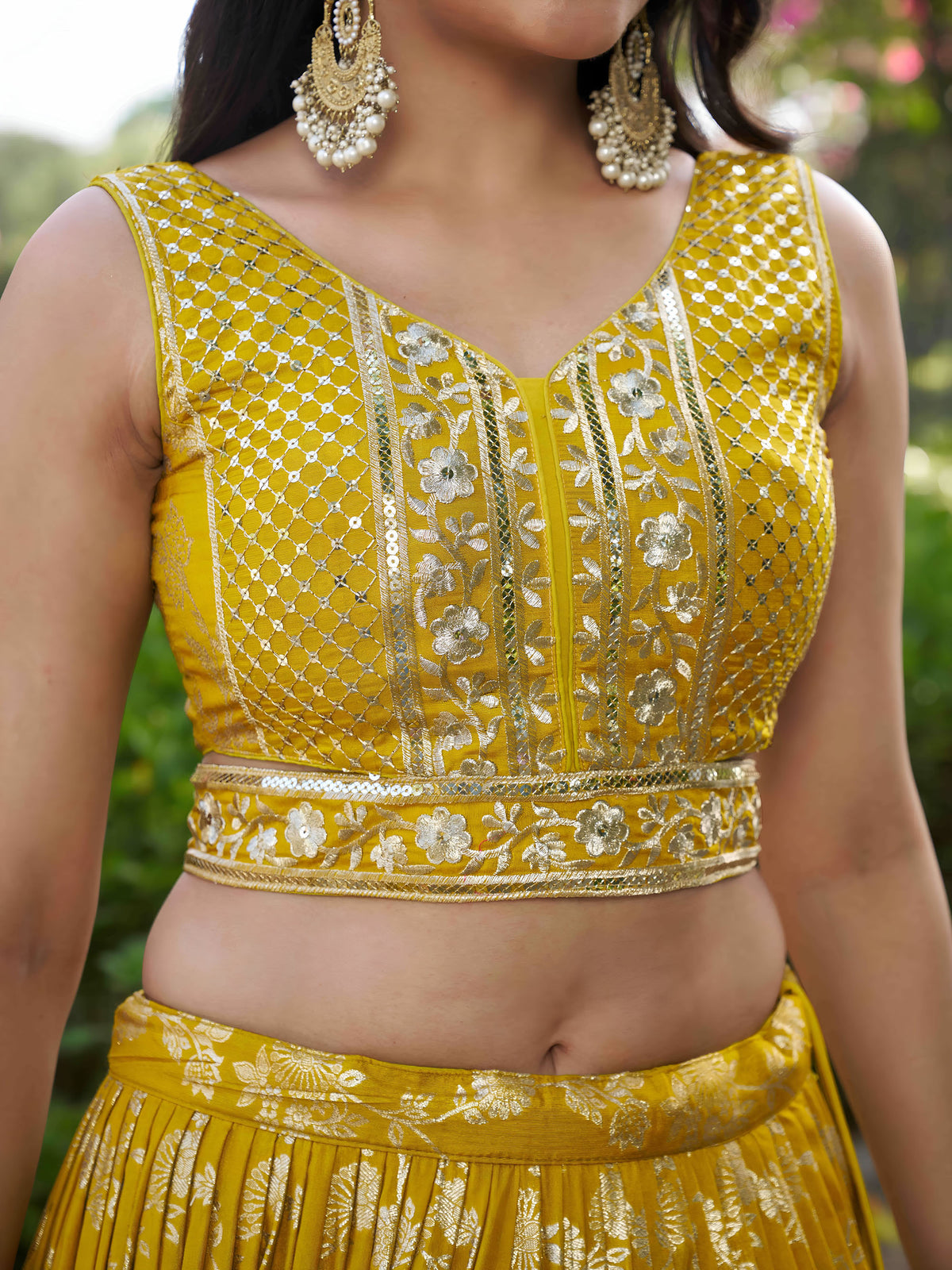 Yellow Zari Embroidery Dola Silk & Jacquard  Lehenga Choli for Haldi