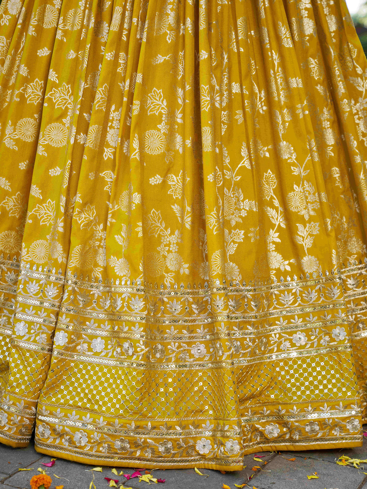Yellow Zari Embroidery Dola Silk & Jacquard  Lehenga Choli for Haldi