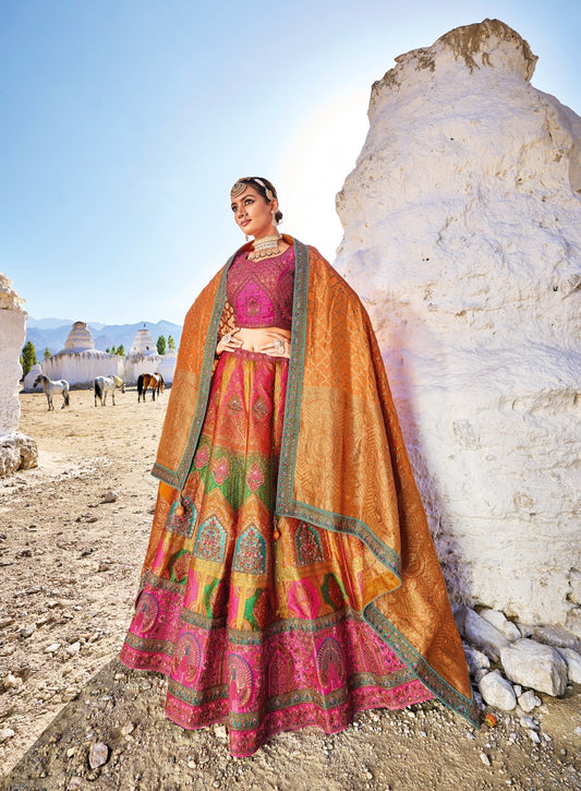 Multi Color Sequins Embroidered Banaras Silk Bridal Lehenga
