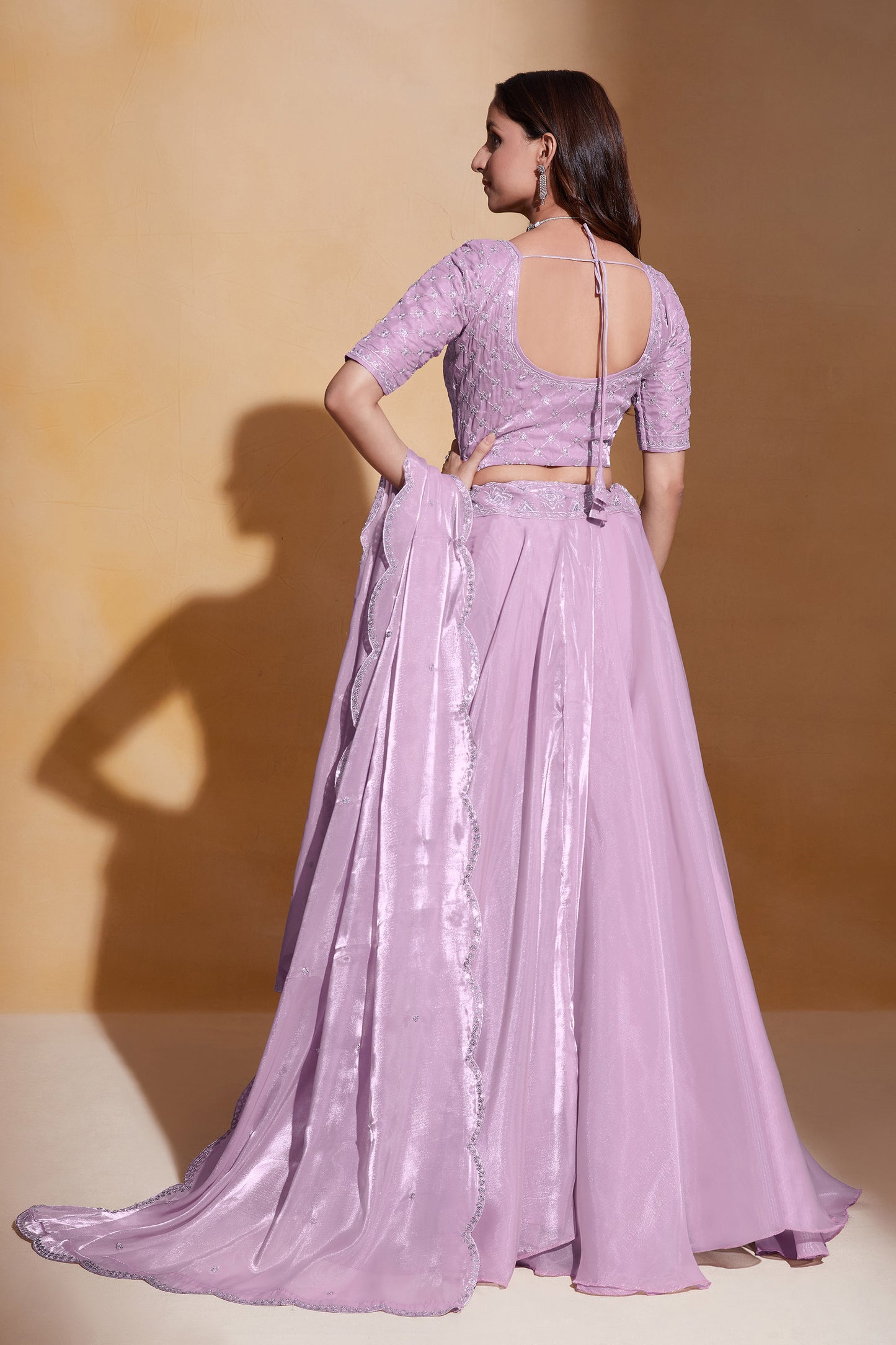 Light Purple Organza Silk Sequins Embroidery Lehenga