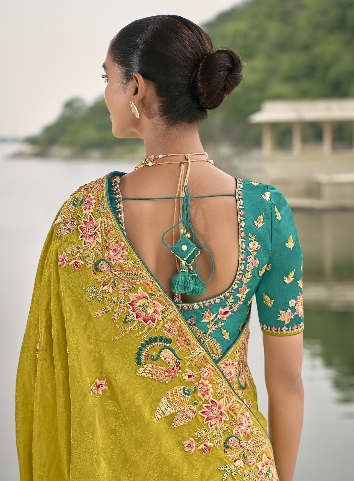 Yellow Pure Viscose Jacquard Khatli, Zari Embroidered Haldi Saree