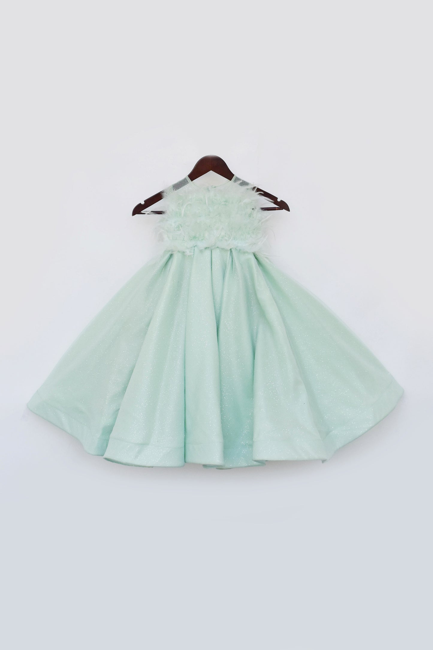 Pista Green Gown with Fur on Yoke