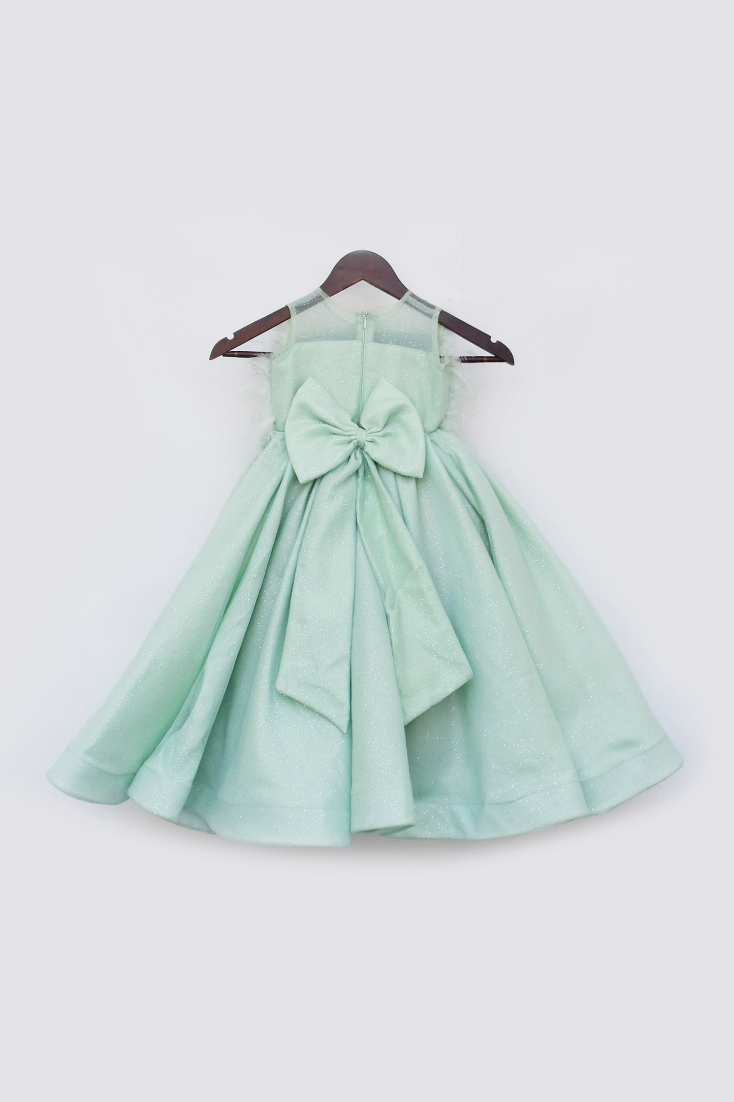 Pista Green Gown with Fur on Yoke