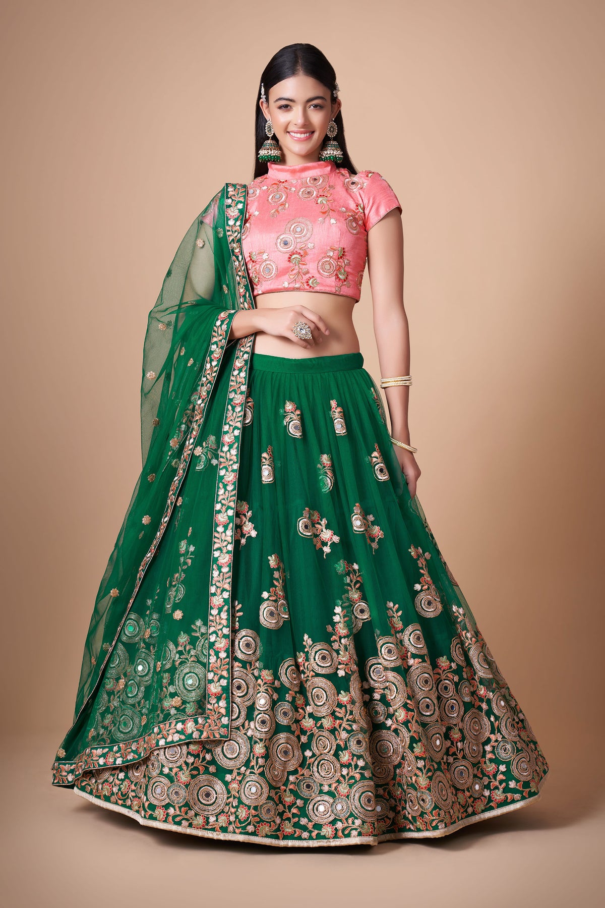 Green Soft Net Zari & Dori Embroidered Mehendi Lehenga Choli