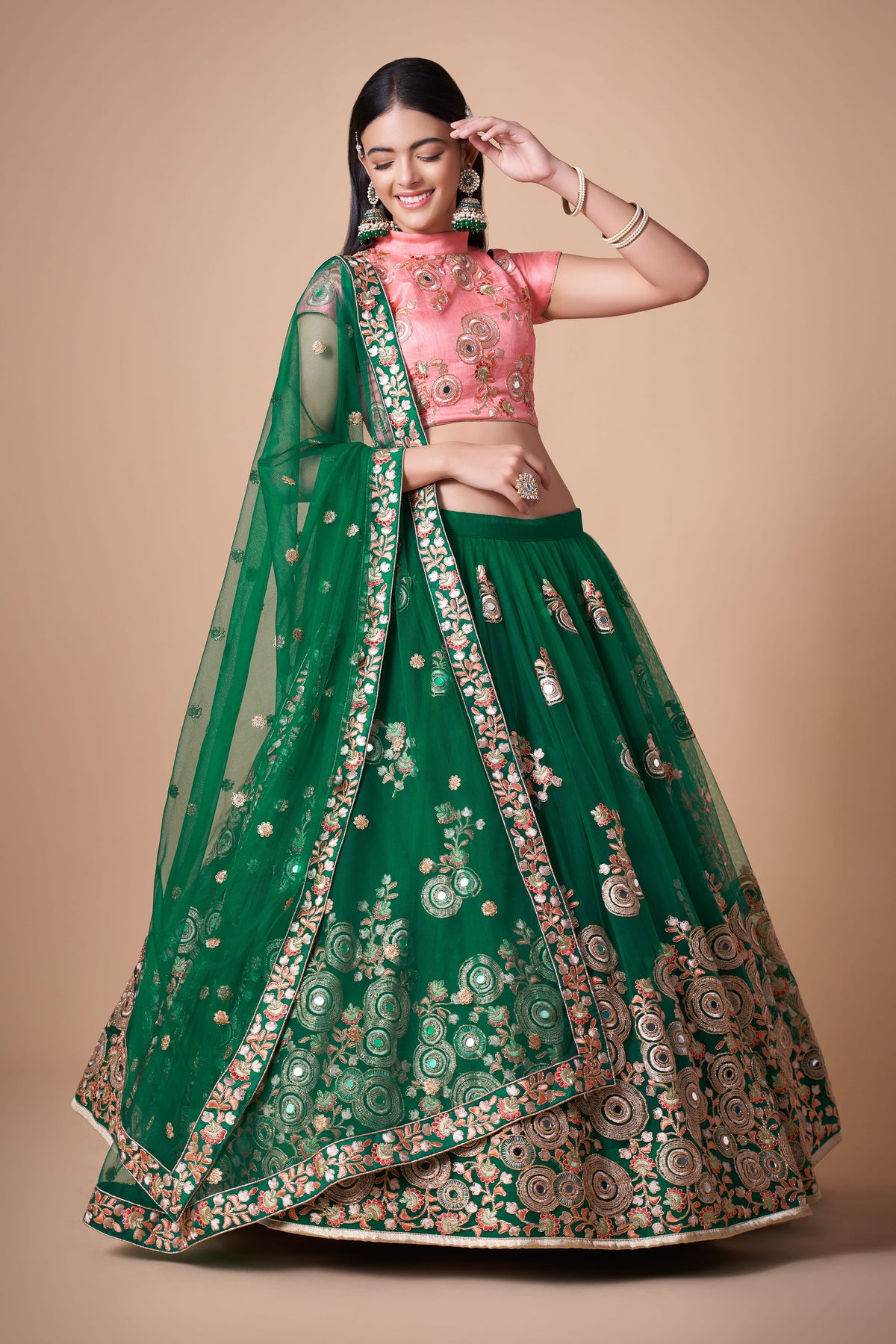 Green Soft Net Zari & Dori Embroidered Mehendi Lehenga Choli