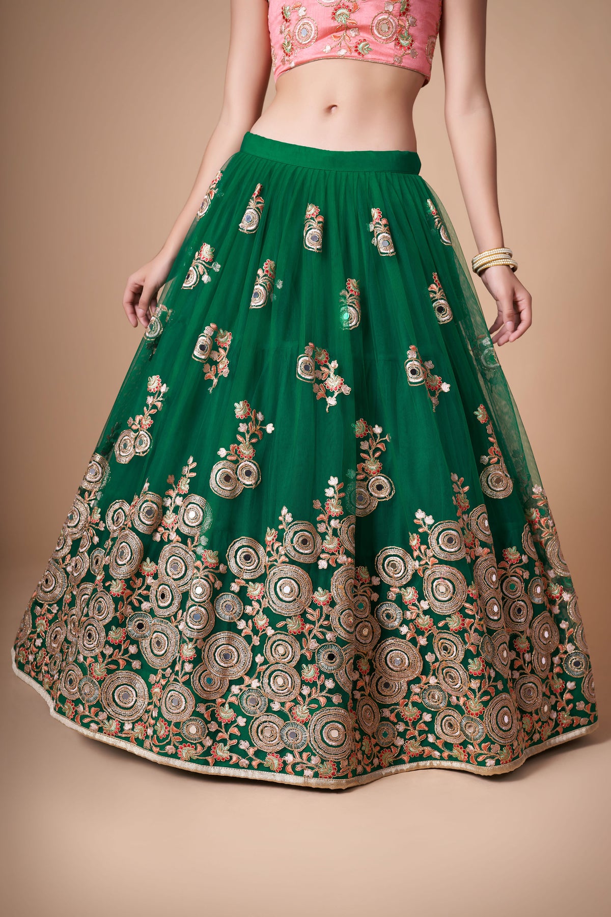 Green Soft Net Zari & Dori Embroidered Mehendi Lehenga Choli