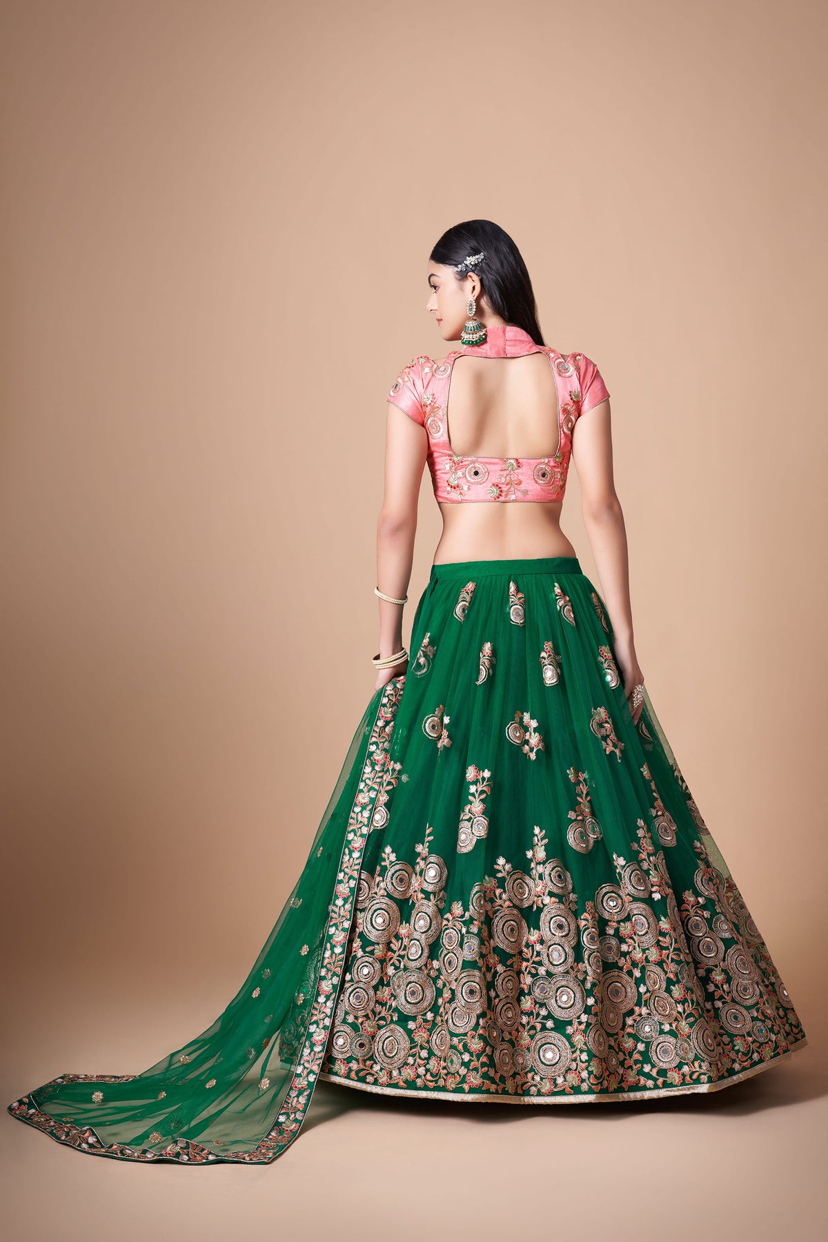 Green Soft Net Zari & Dori Embroidered Mehendi Lehenga Choli